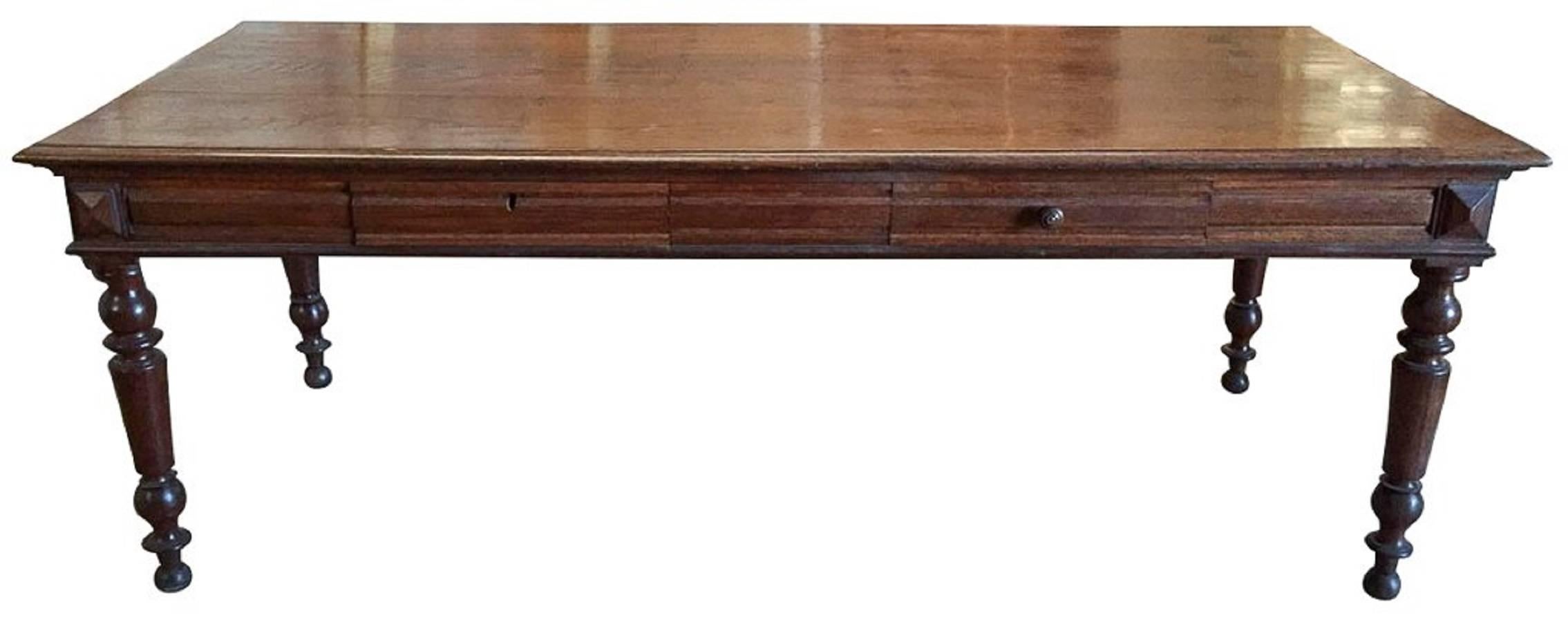 Louis Philippe oak desk or library table with two drawers, 19th century.
 