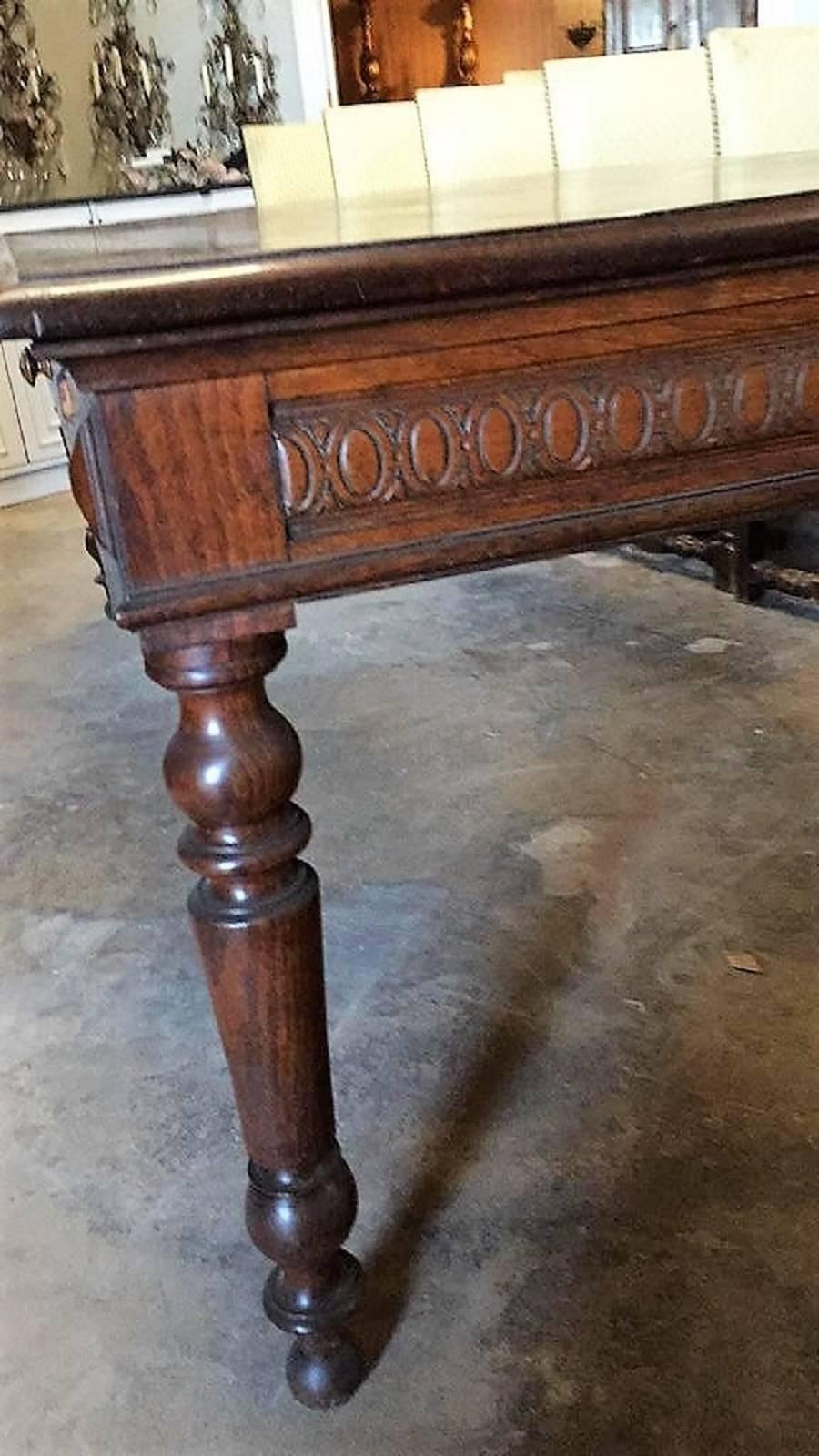 Louis Philippe Oak Desk or Library Table with Two Drawers, 19th Century In Excellent Condition In Savannah, GA