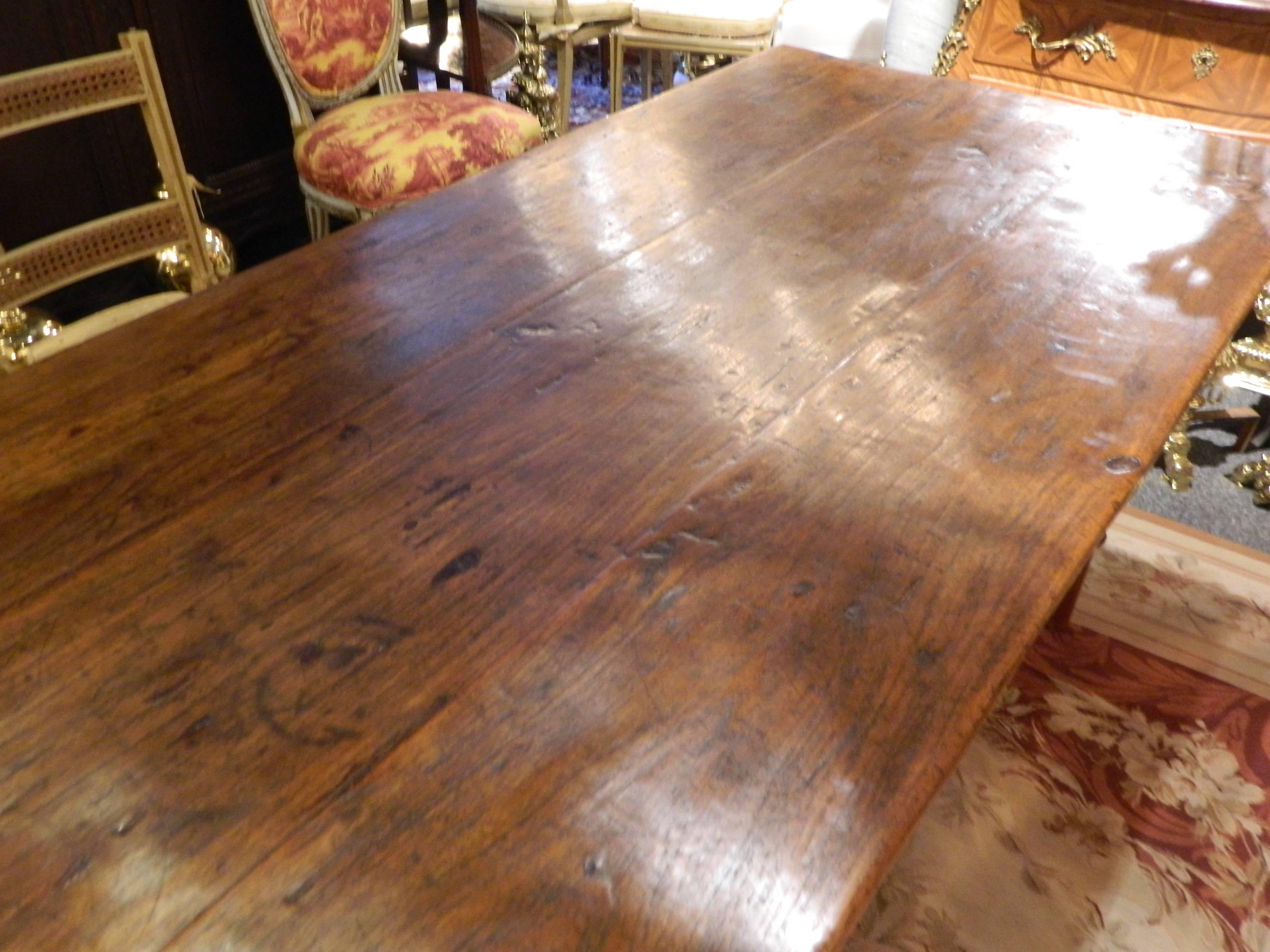 French Provincial Oak and Fruitwood Farm Table, 19th Century 2
