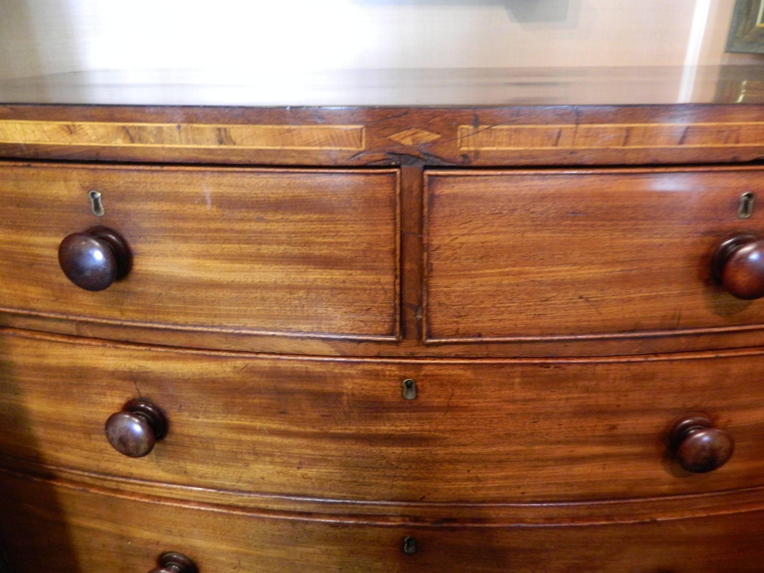Mahogany English George III Style Two over Three Chest of Drawers, Early 19th Century