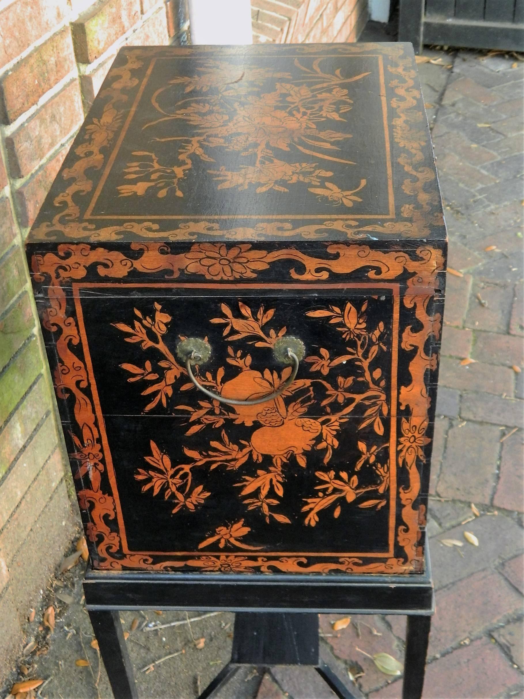 English Chinoiserie Box on a Later Stand, 19th Century 4