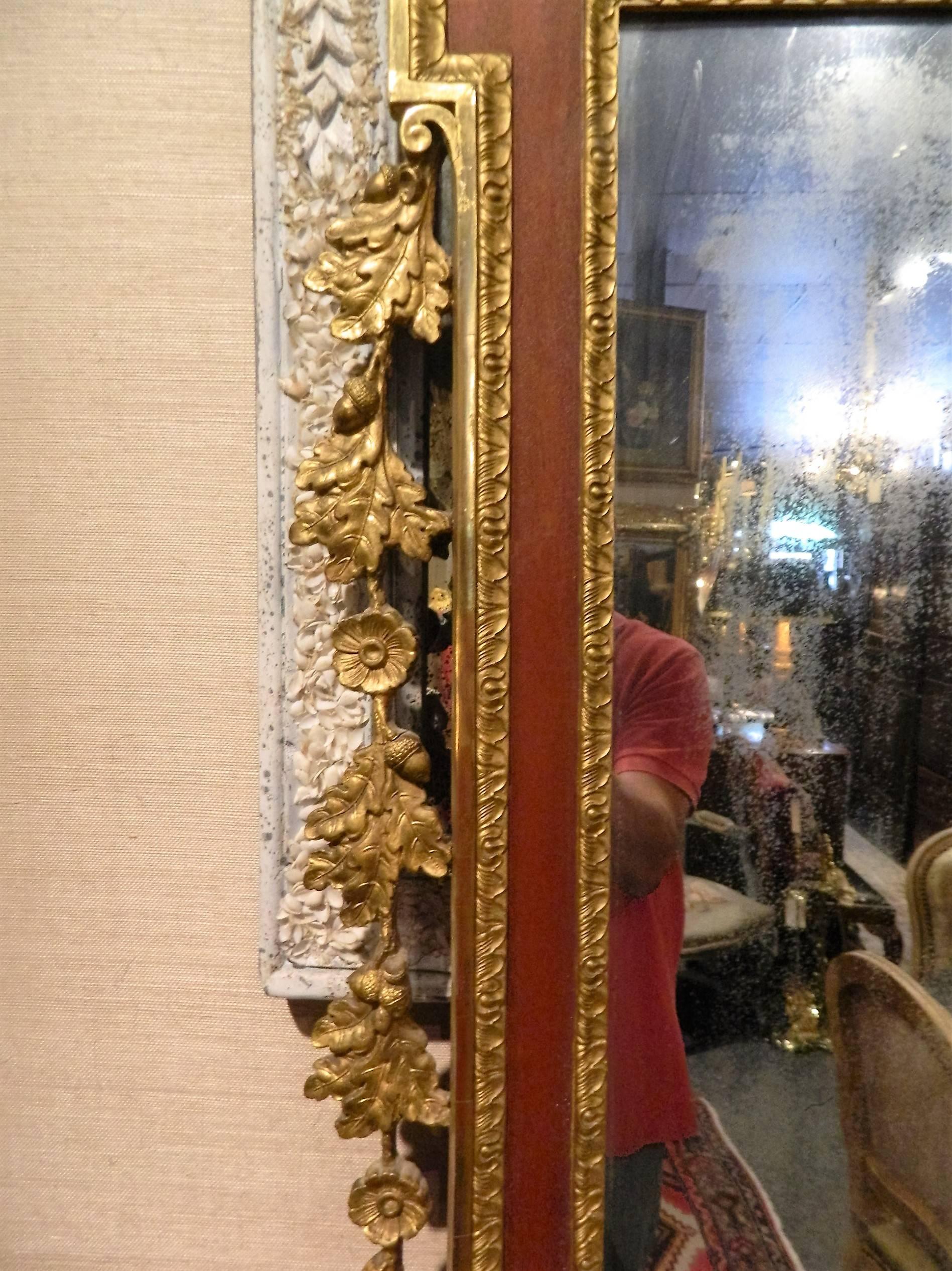 English George II Style Mahogany and Gilt Mirror and Phoenix Finial, 19th Century