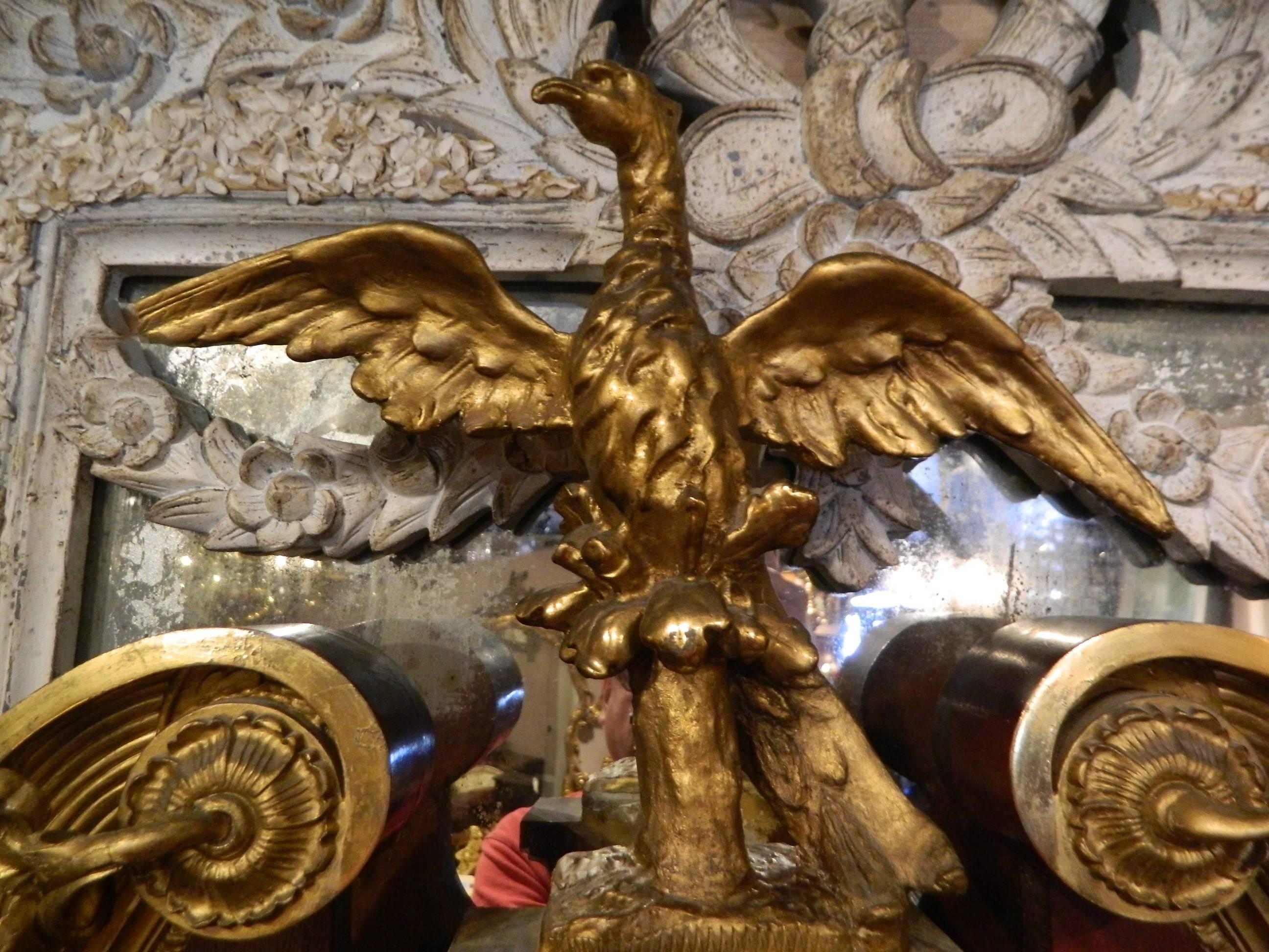 George II Style Mahogany and Gilt Mirror and Phoenix Finial, 19th Century In Good Condition In Savannah, GA