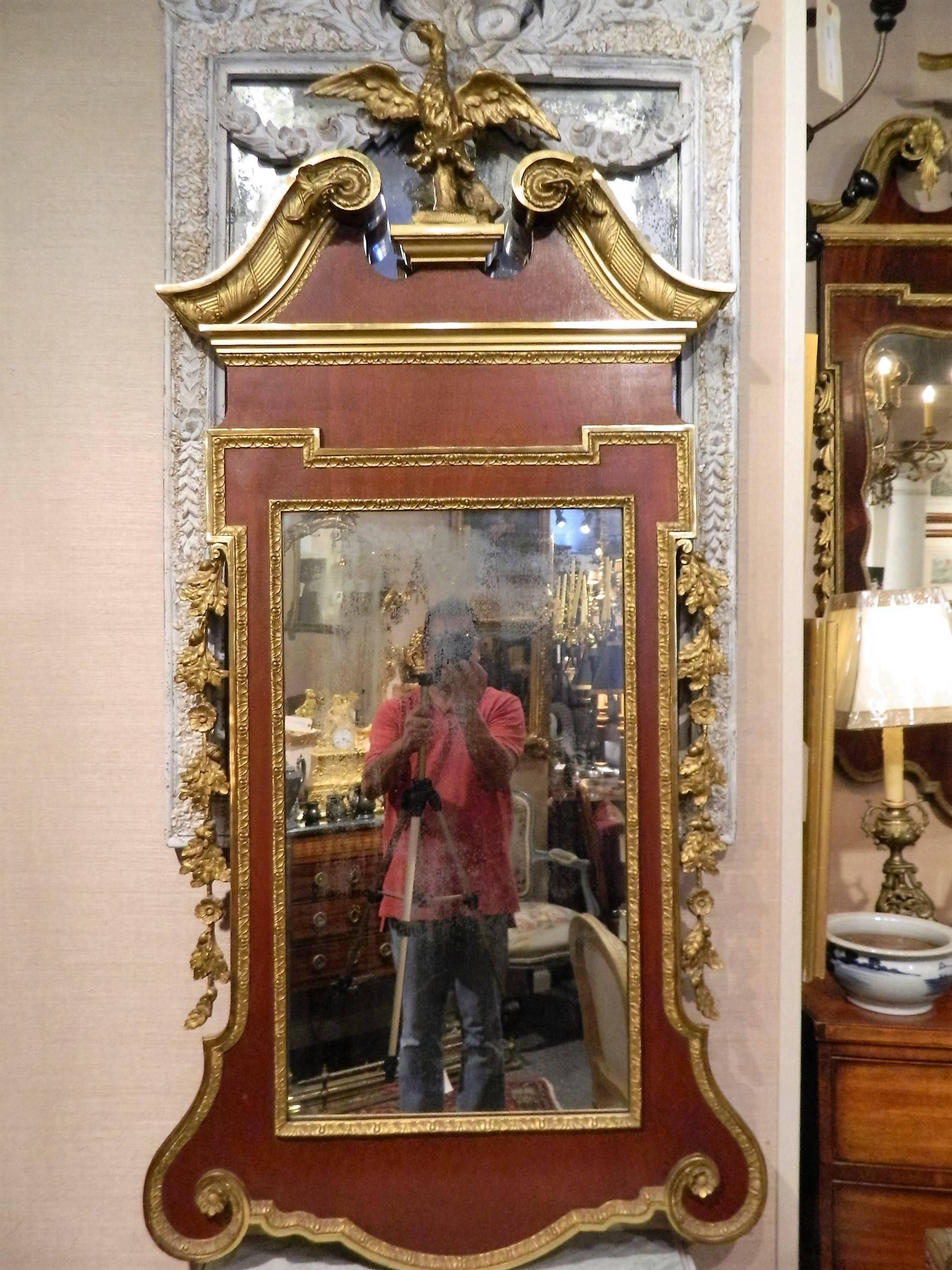 George II Style Mahogany and Gilt Mirror and Phoenix Finial, 19th Century 4