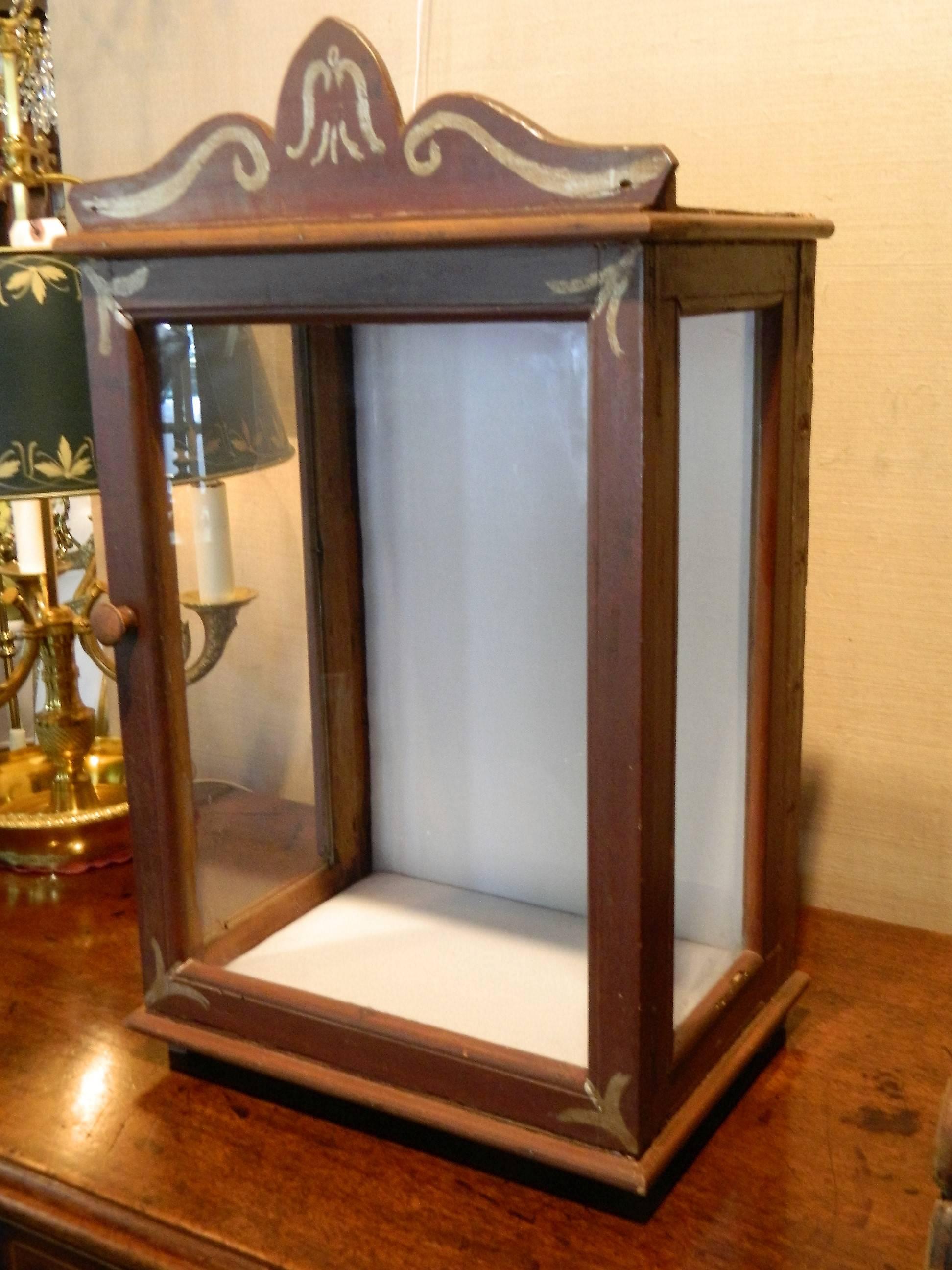 Painted Display Vitrine or Niche Cabinet, Late 19th-Early 20th Century In Distressed Condition In Savannah, GA