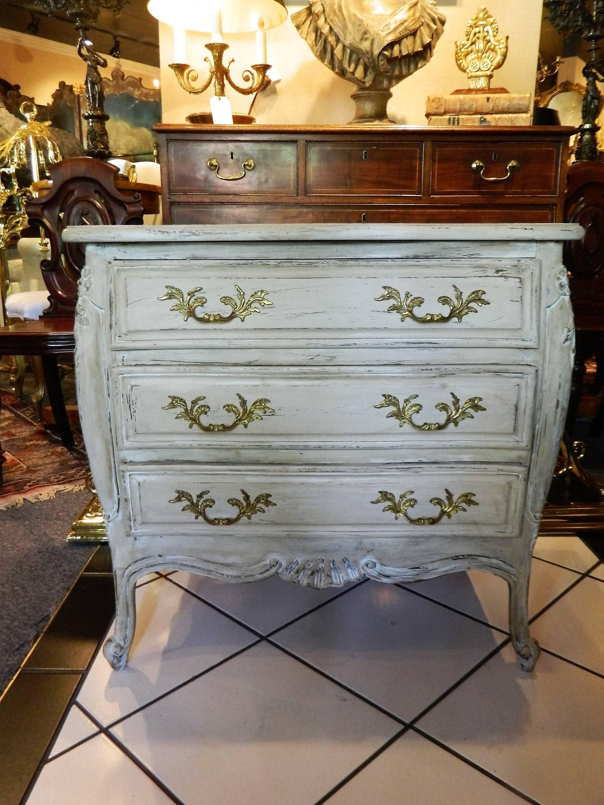 Pair of French Style Painted and Carved Bed Side Chest of Drawers, 20th Century 2