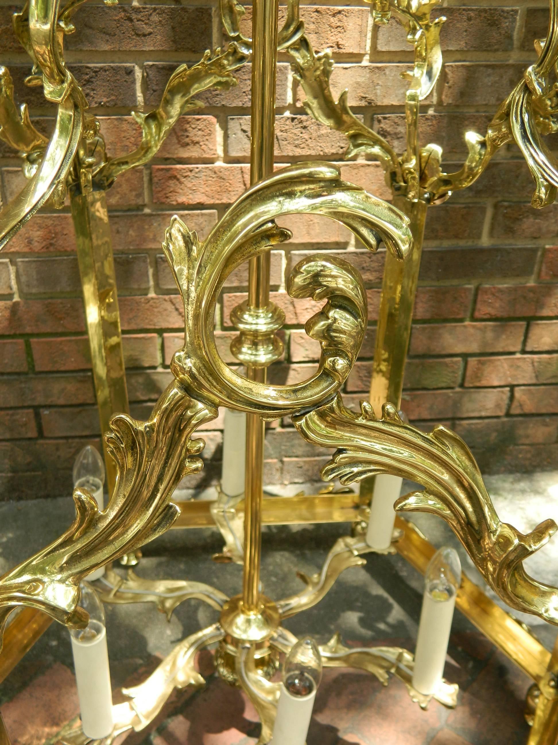 Louis XVI Louis XIV Style Extra Large Brass Lantern, 19th Century For Sale