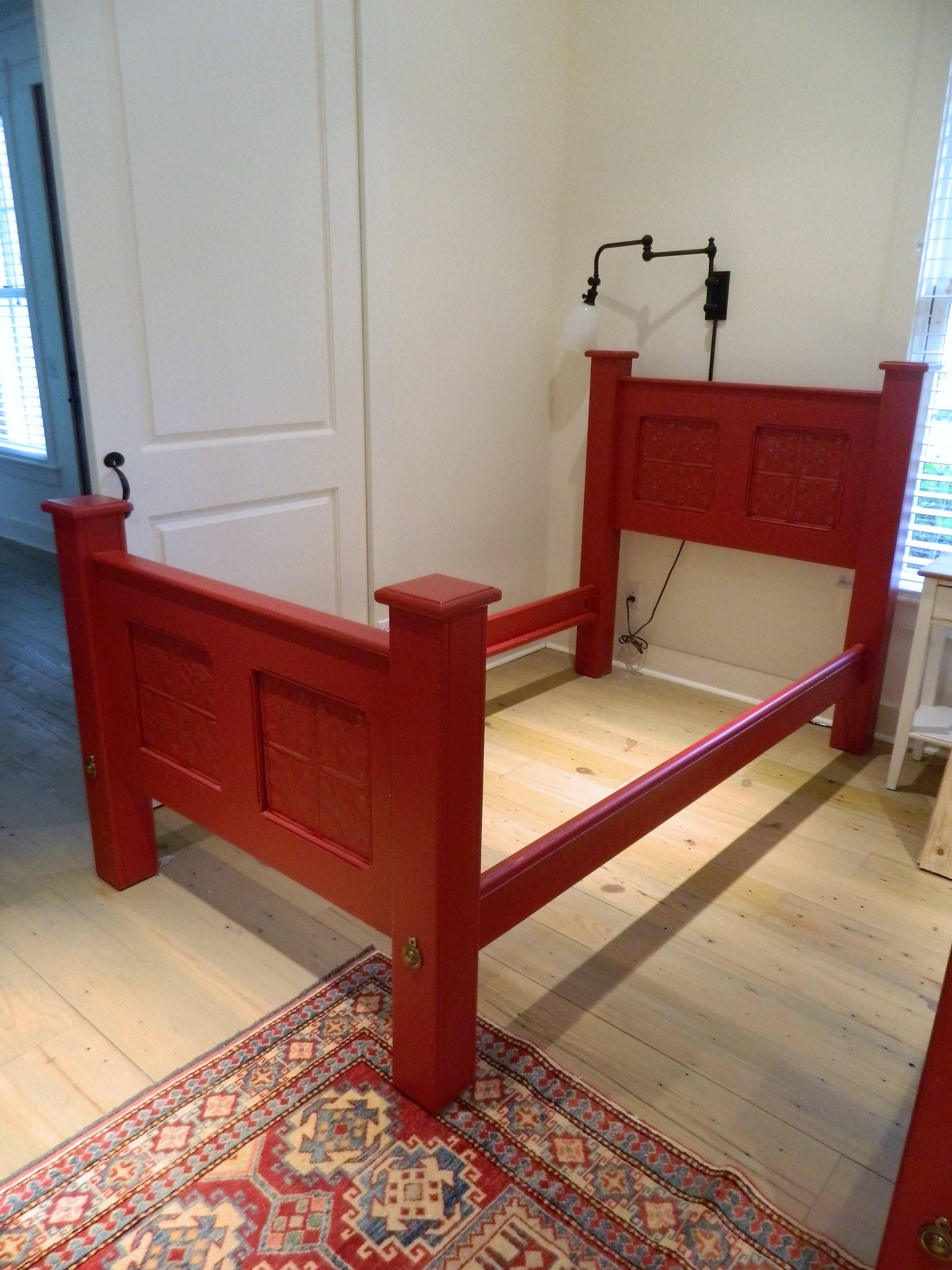 American Pair of Painted Twin Size Beds, 20th Century