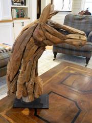 Decorative Driftwood Horse Head Sculpture on an Iron Base, 20th Century
