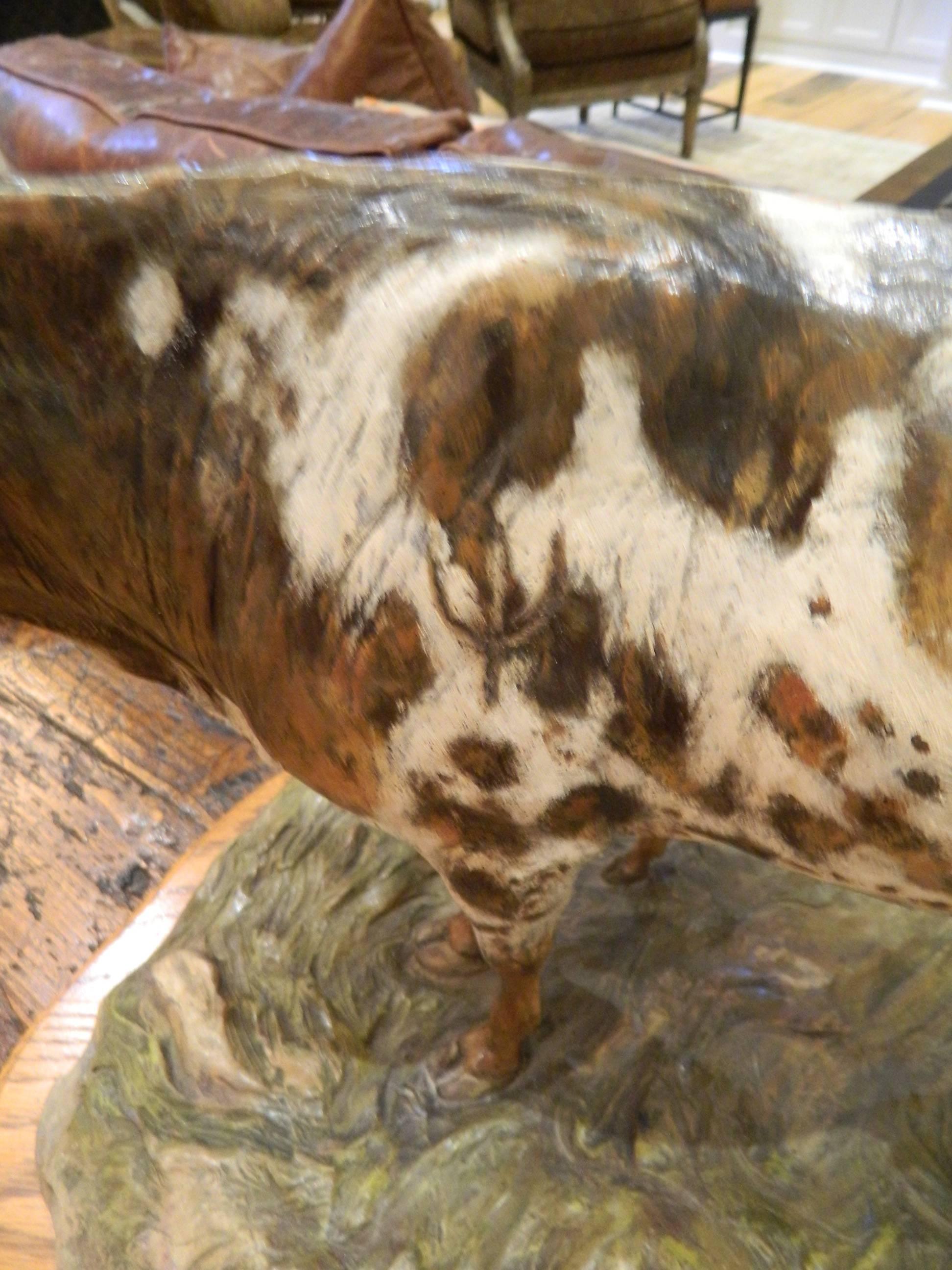 Hand Painted Bronze Sculpture of a Cow and Calf by Vel Miller , 20th Century 3