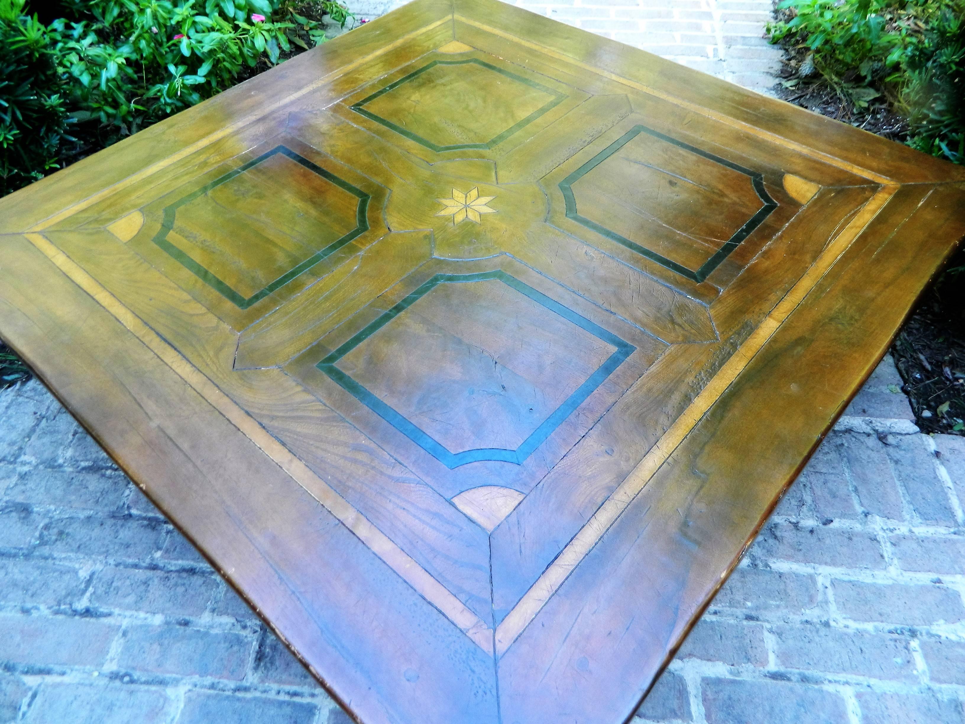 Large Square Coffee Table with Inlay Design, 20th Century 1