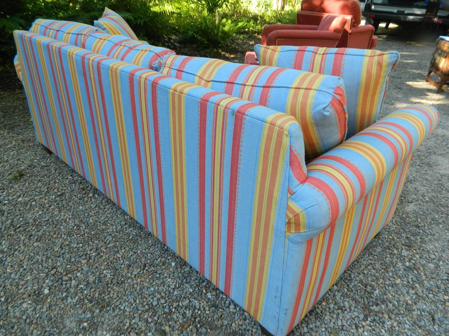 Upholstered Sofa Bed in a MultiColor Stripe Fabric, 20th Century For