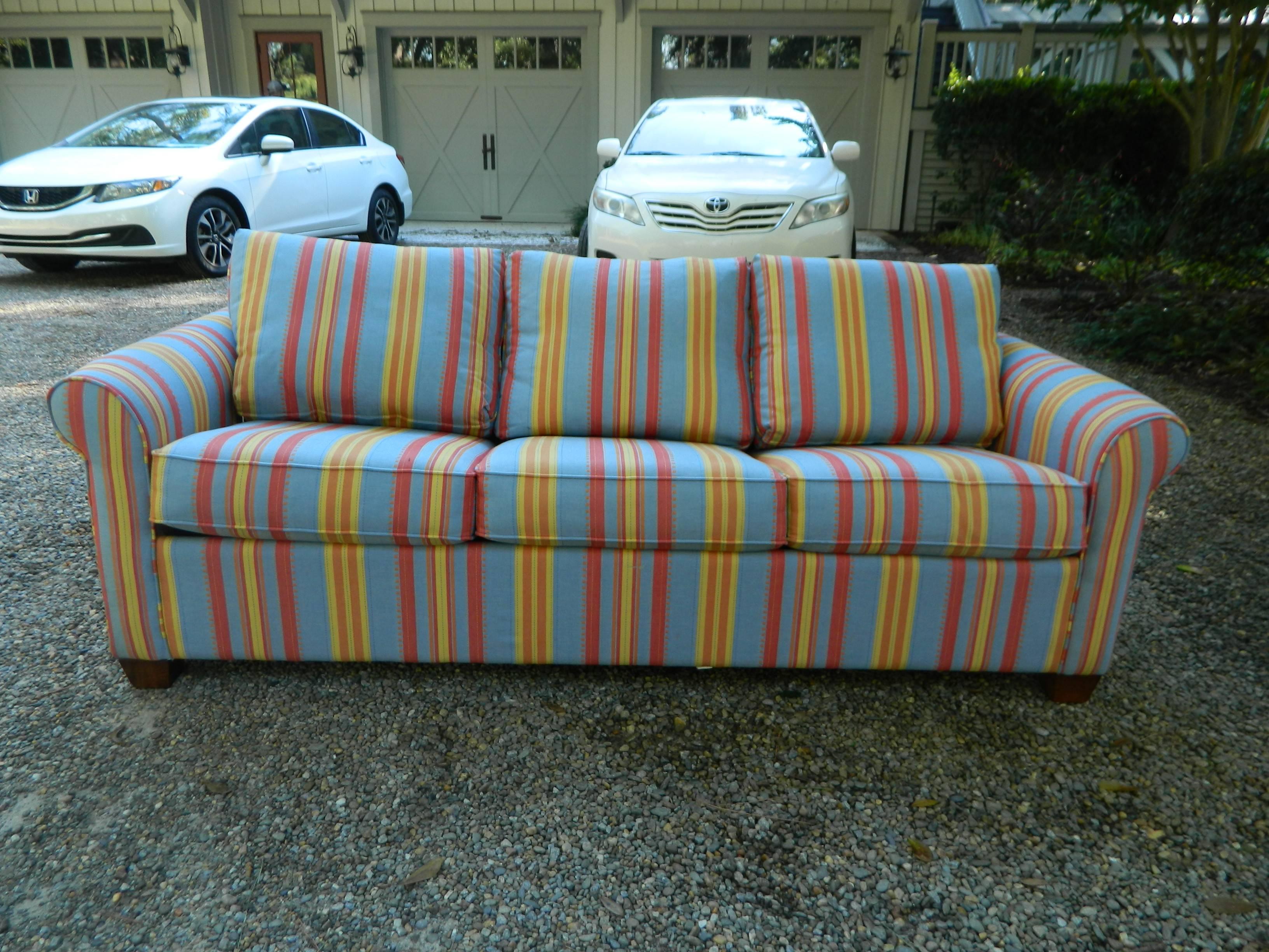 American Upholstered Sofa Bed in a Multi-Color Stripe Fabric, 20th Century