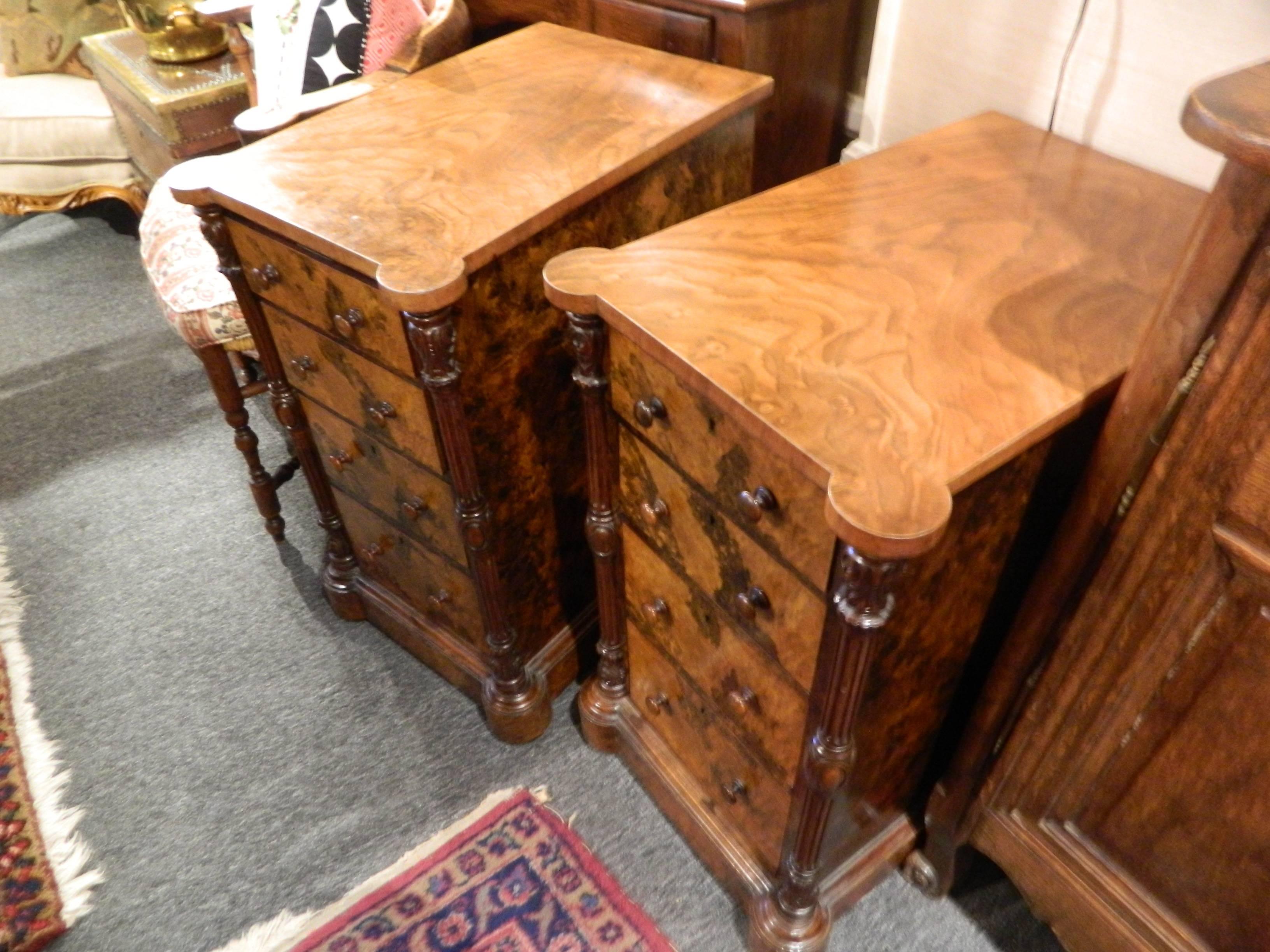 Pair of Burl Wood Nightstands on Casters, Early 20th Century In Excellent Condition In Savannah, GA