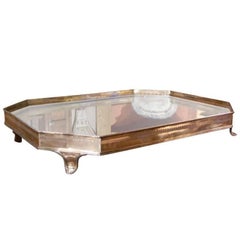 Antique English Silver Table Plateau or Tray with Mirrored Top, Late 19th Century