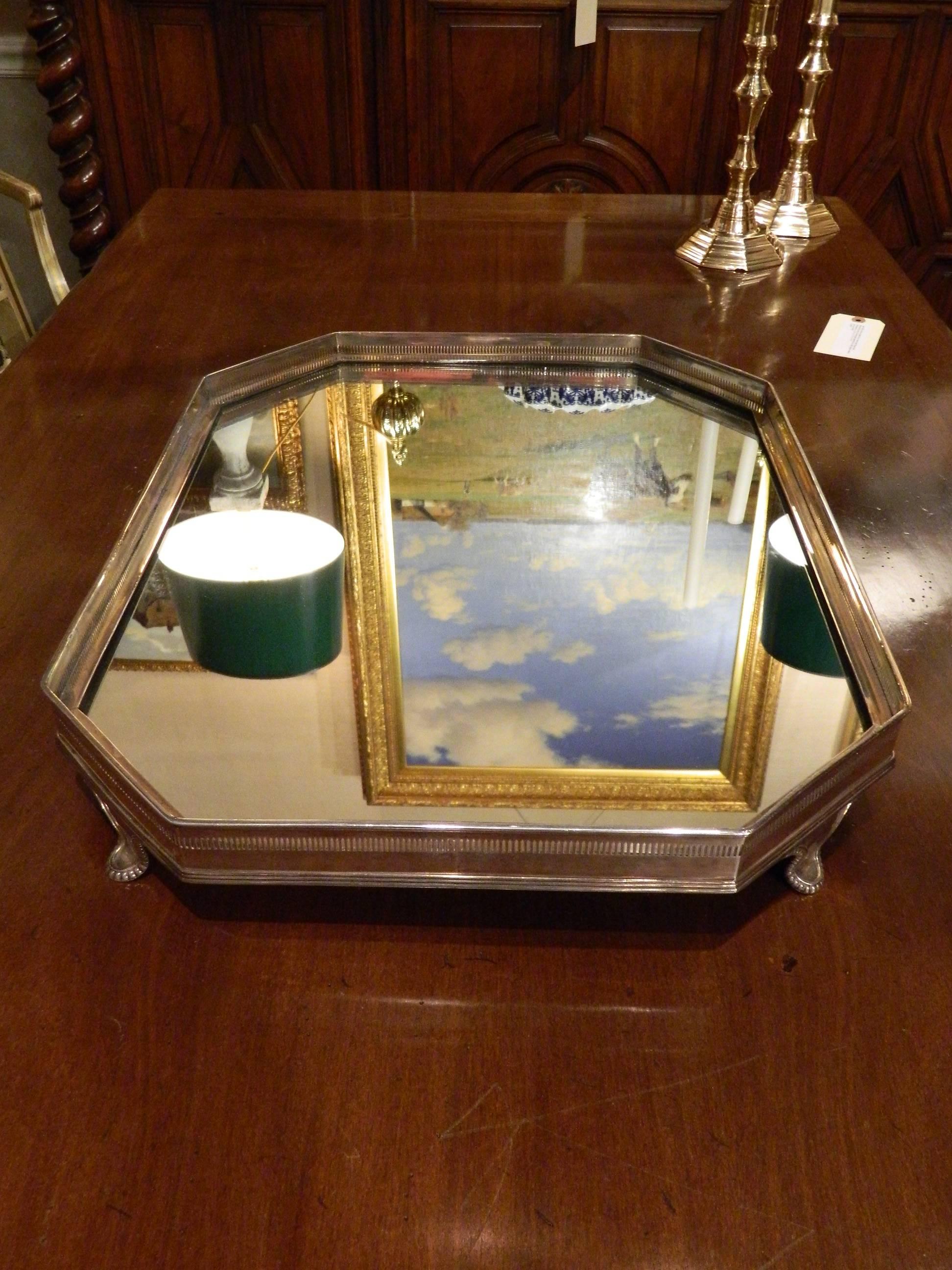 English Silver Table Plateau or Tray with Mirrored Top, Late 19th Century 2