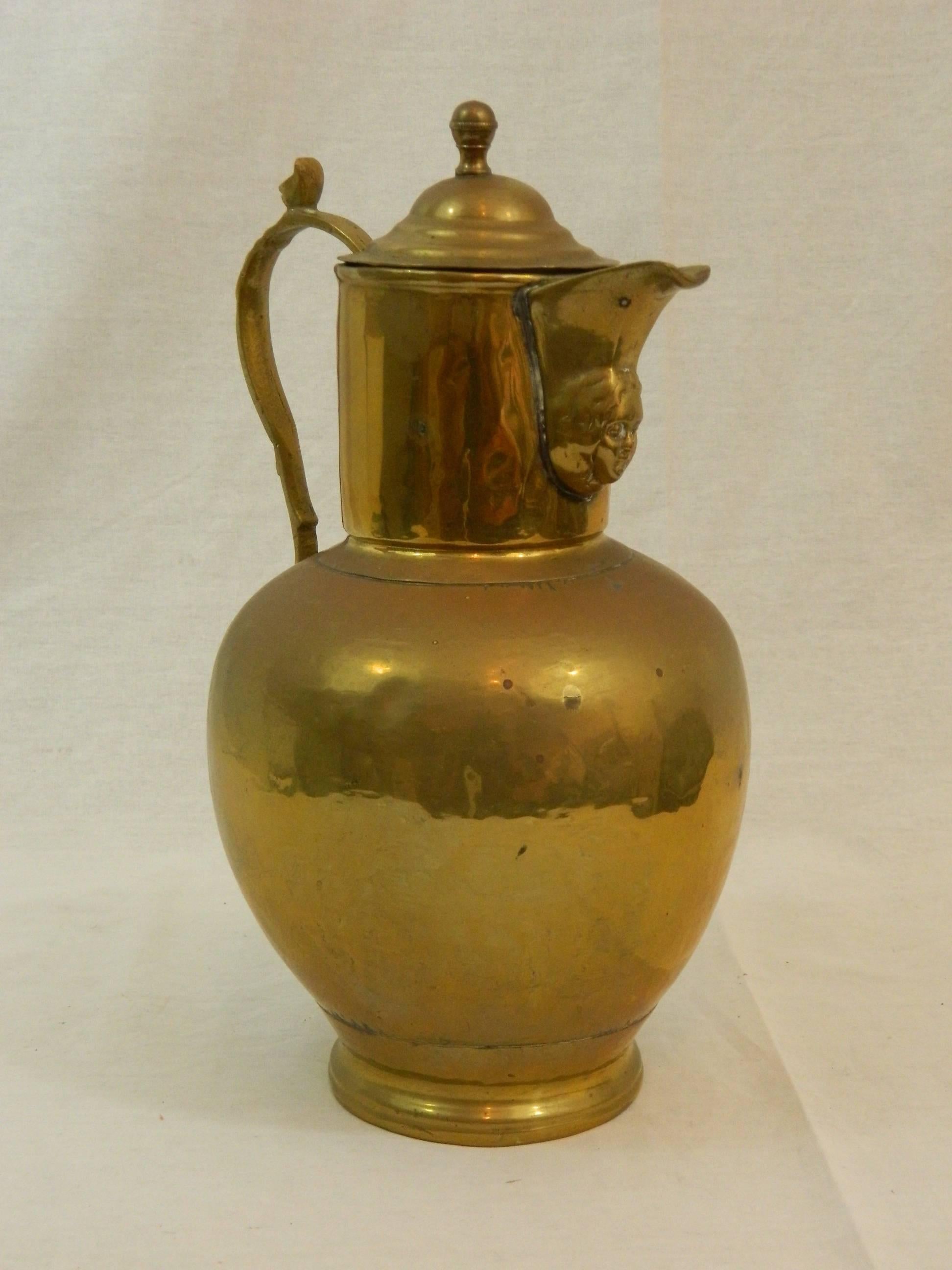 English Brass Wine Jug or Pitcher, 19th Century For Sale 1