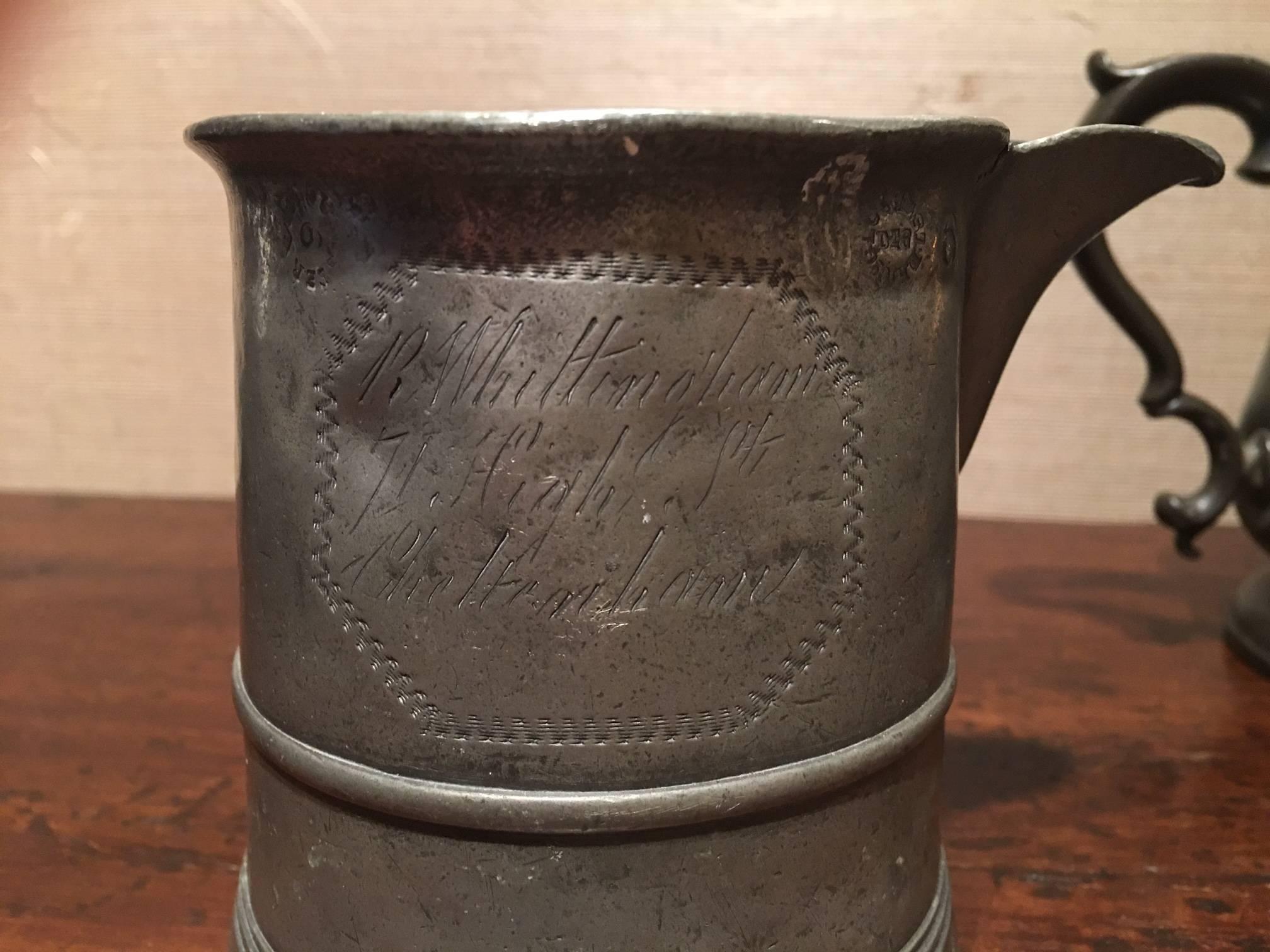 18th Century and Earlier Pair of English Pewter Mugs or Cups, 18th Century