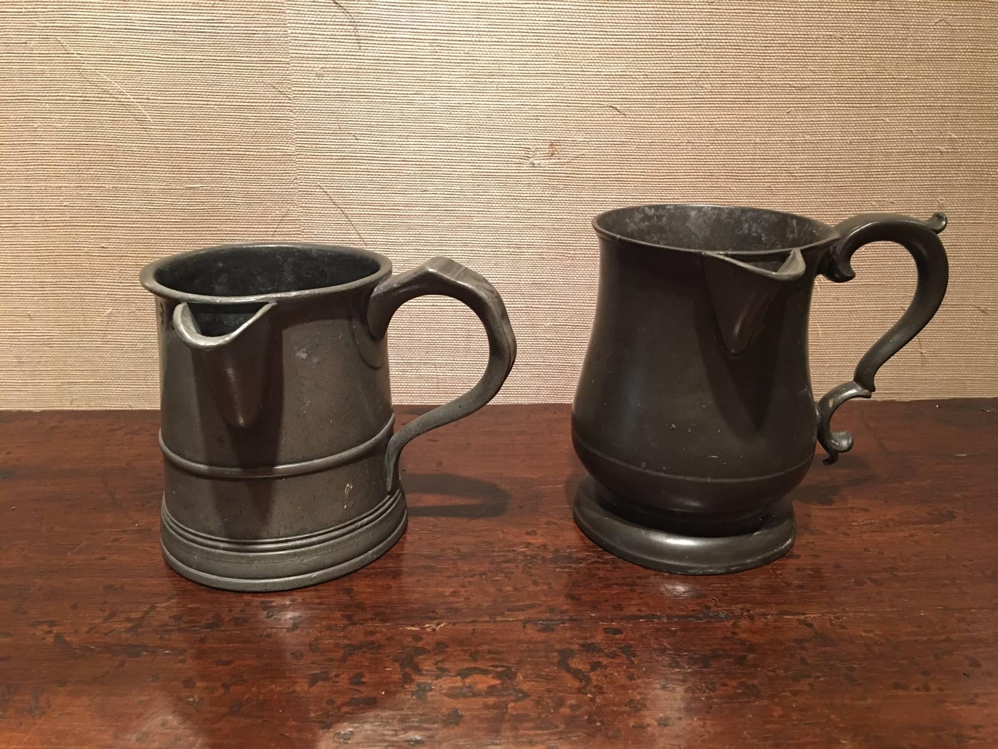 Pair of English Pewter Mugs or Cups, 18th Century 2