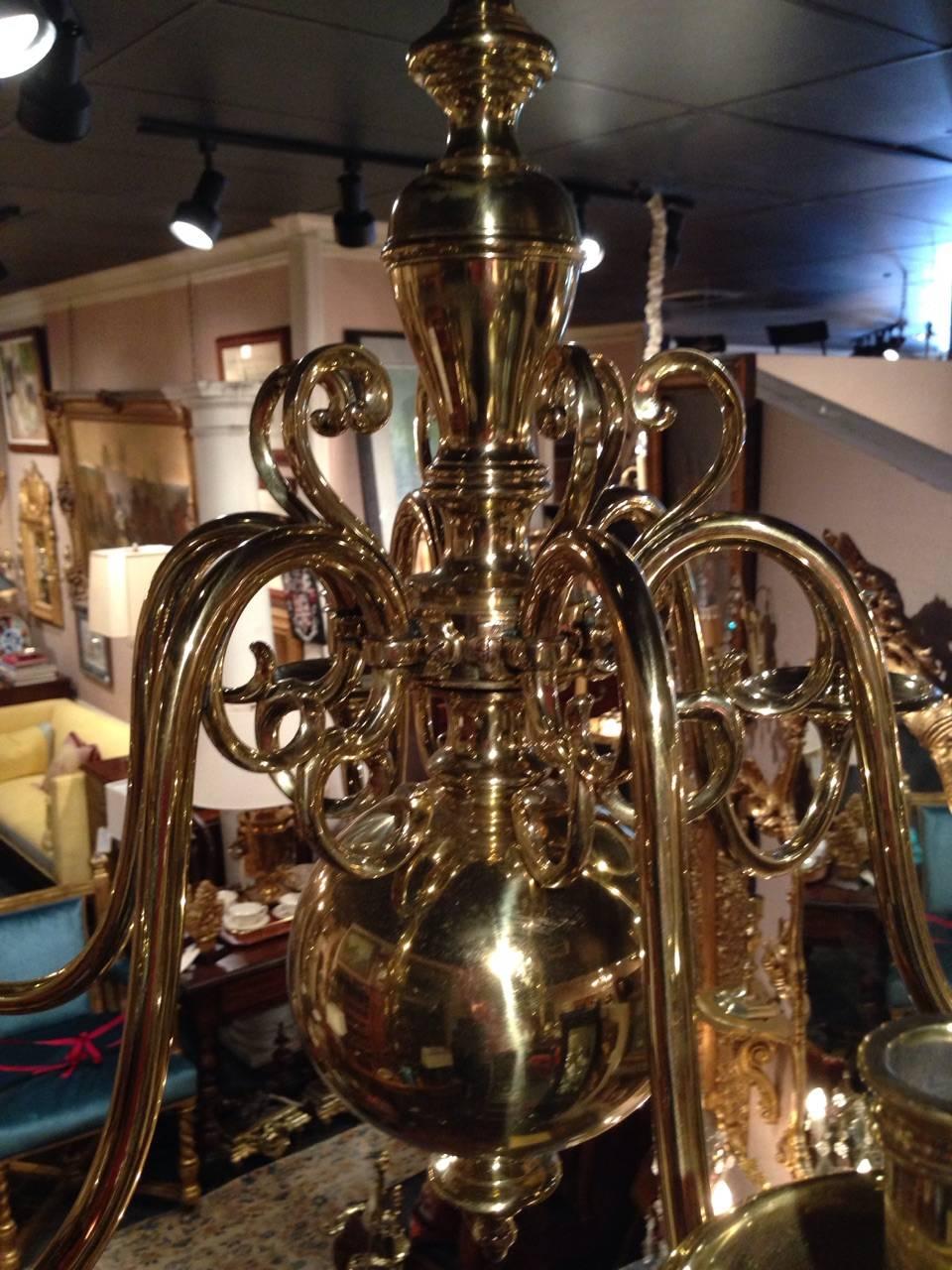 English Polished Brass Six-Light Chandelier, 19th Century In Good Condition For Sale In Savannah, GA