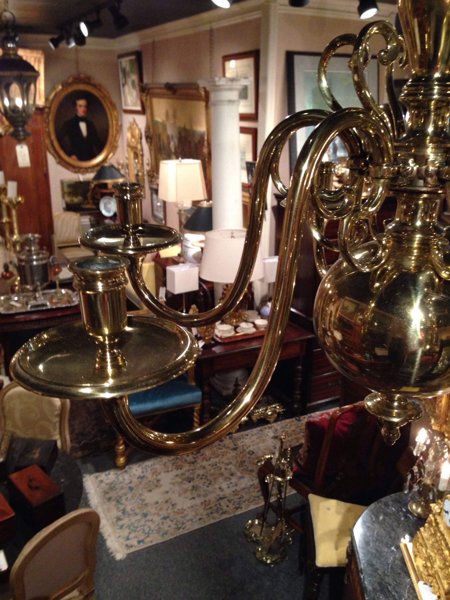 English Polished Brass Six-Light Chandelier, 19th Century 1