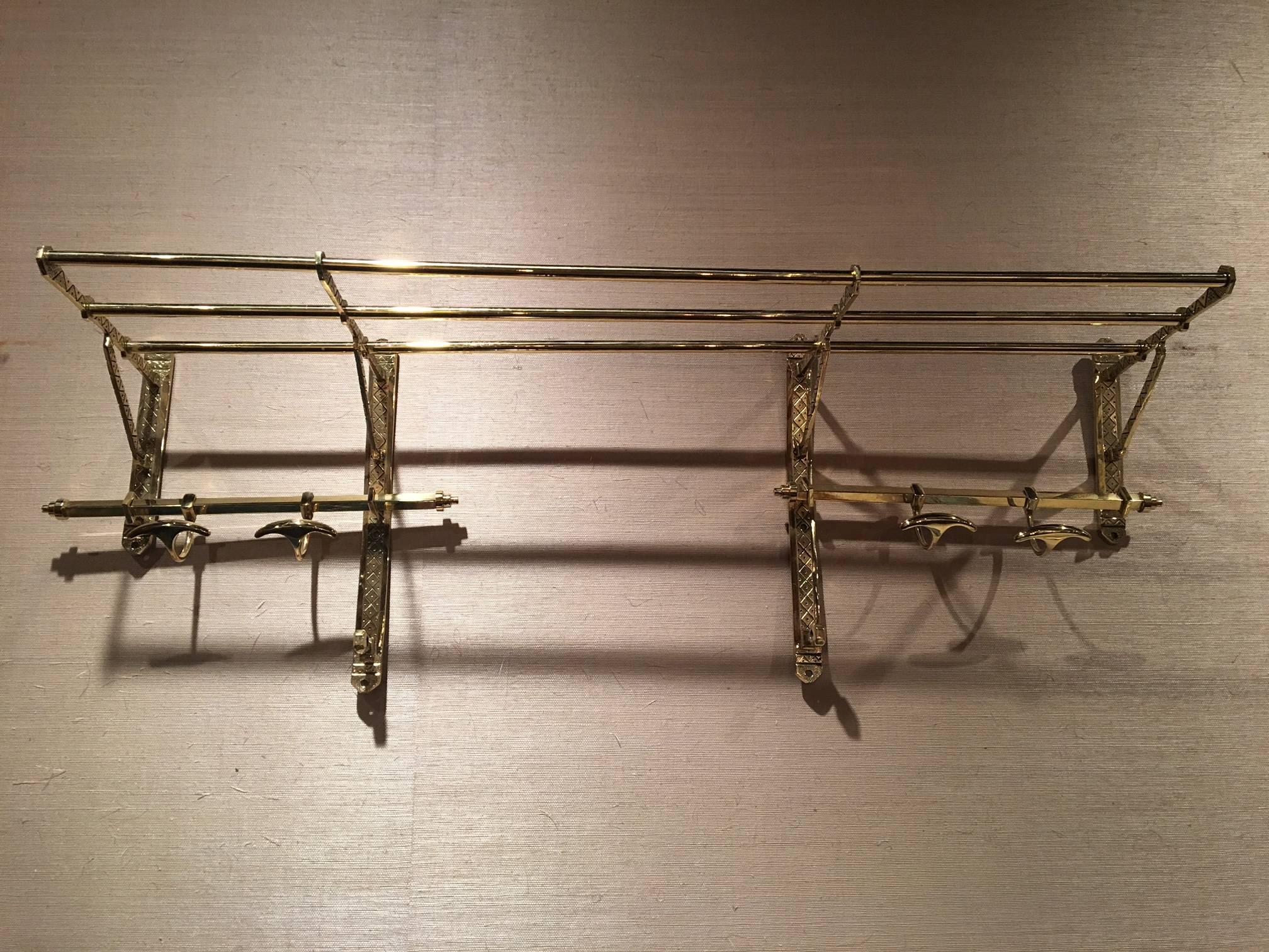 French Solid Brass Coat Rack and Wall Shelf, 19th Century 3