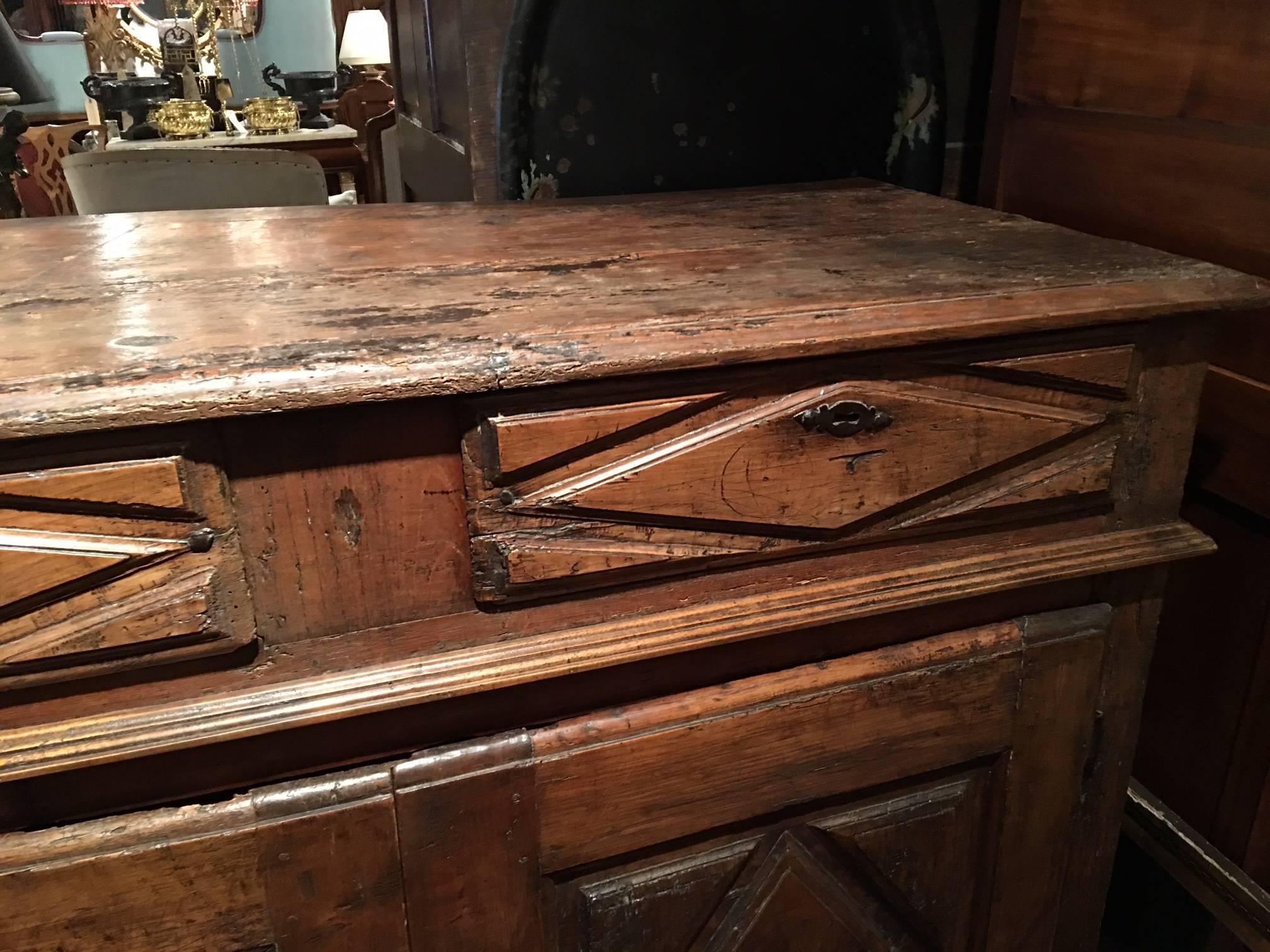 French Walnut Buffet with Two Drawers and Two Doors, 18th Century In Distressed Condition For Sale In Savannah, GA