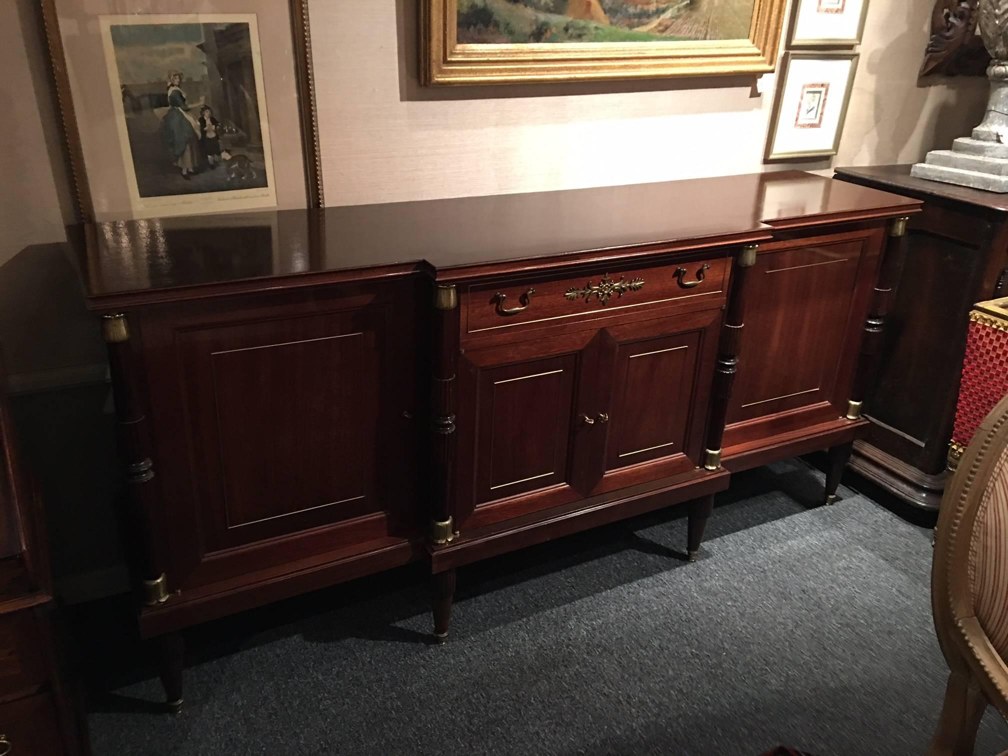 French Directoire Style mahogany with brass trim decoration credenza or sideboard, late 19th century.
 