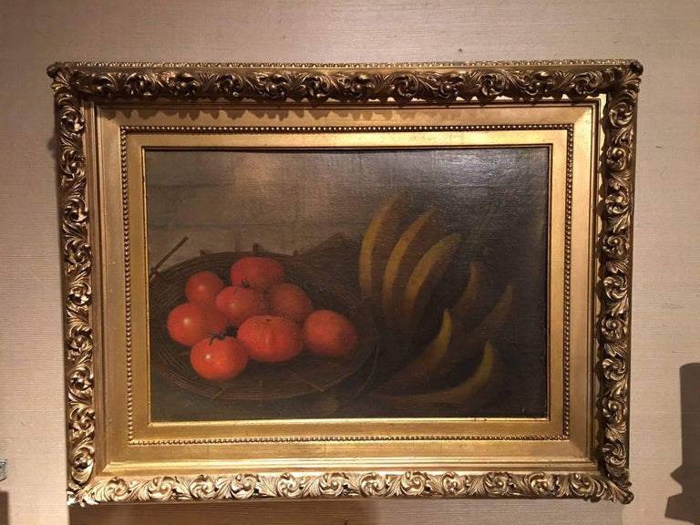 Framed oil on canvas, still life with tomatoes, signed W.G.S. Boursse, dated 1915. Gilded frame.
 