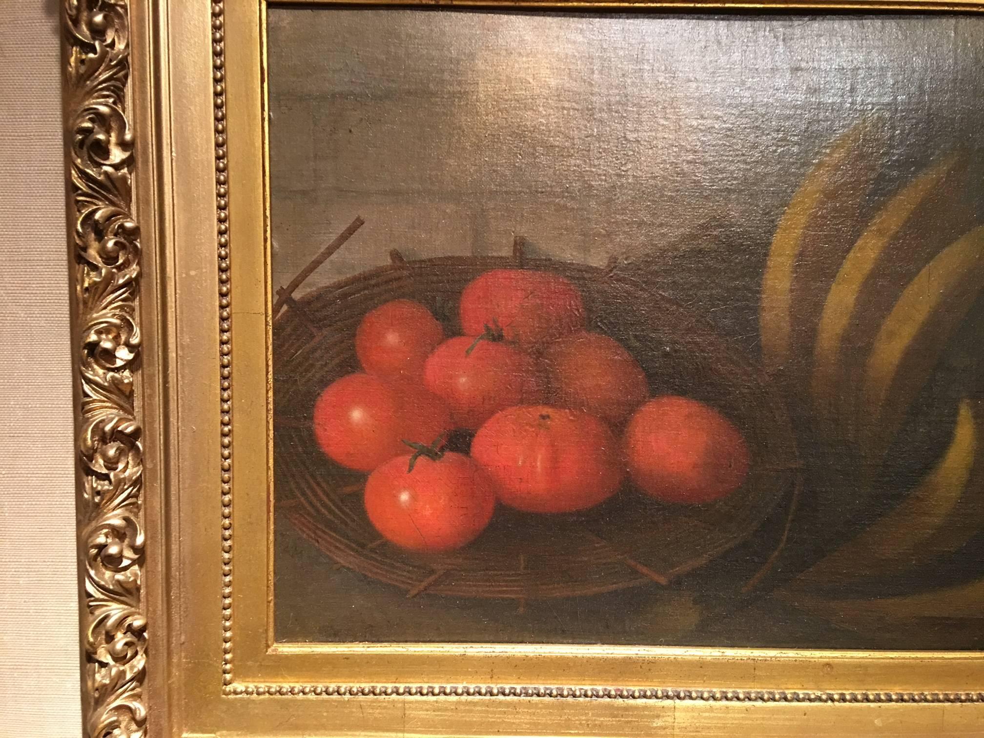 Framed Oil on Canvas, Still Life with Tomatoes, Signed W.G.S. Boursse In Good Condition In Savannah, GA