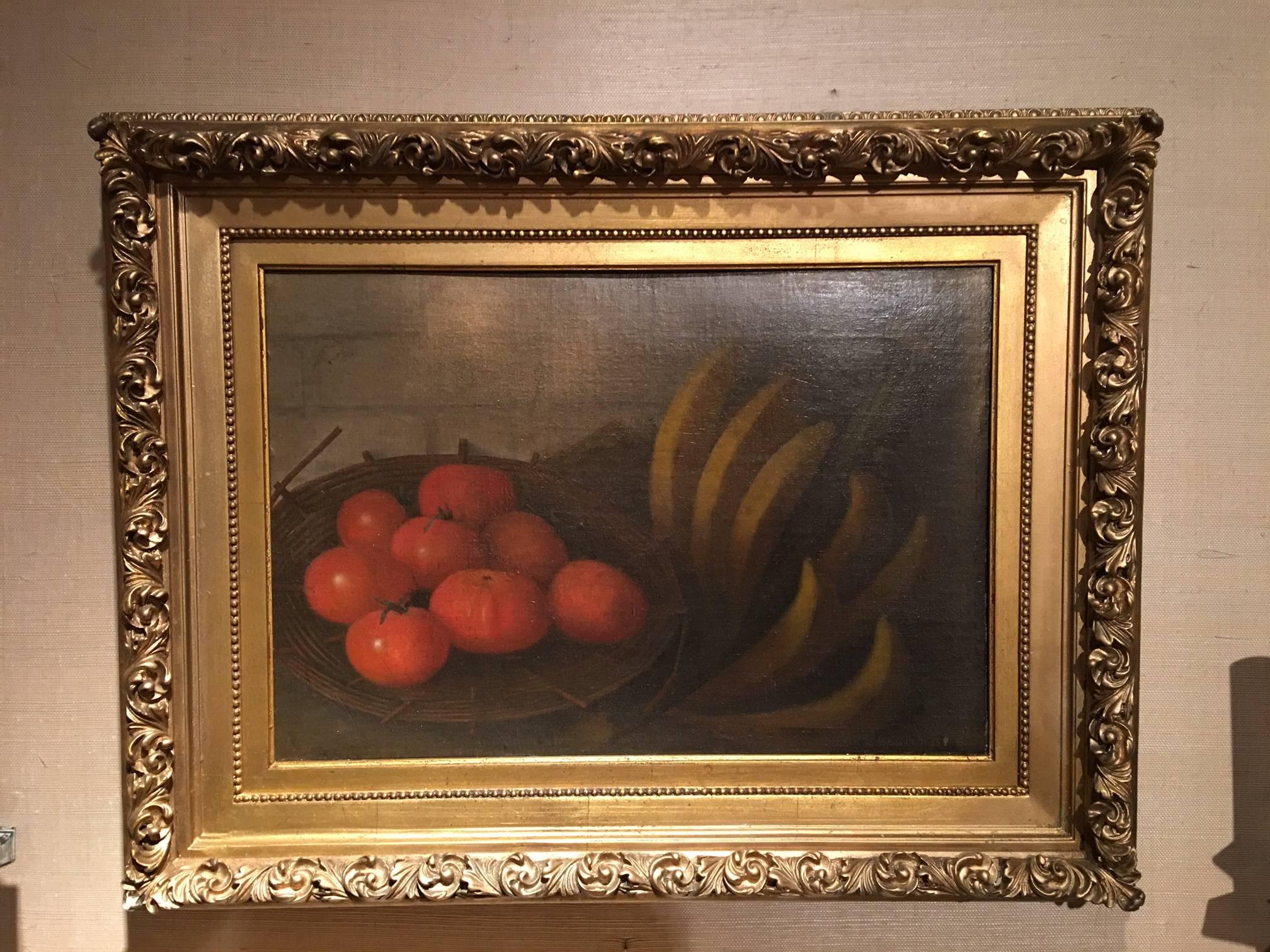 American Framed Oil on Canvas, Still Life with Tomatoes, Signed W.G.S. Boursse