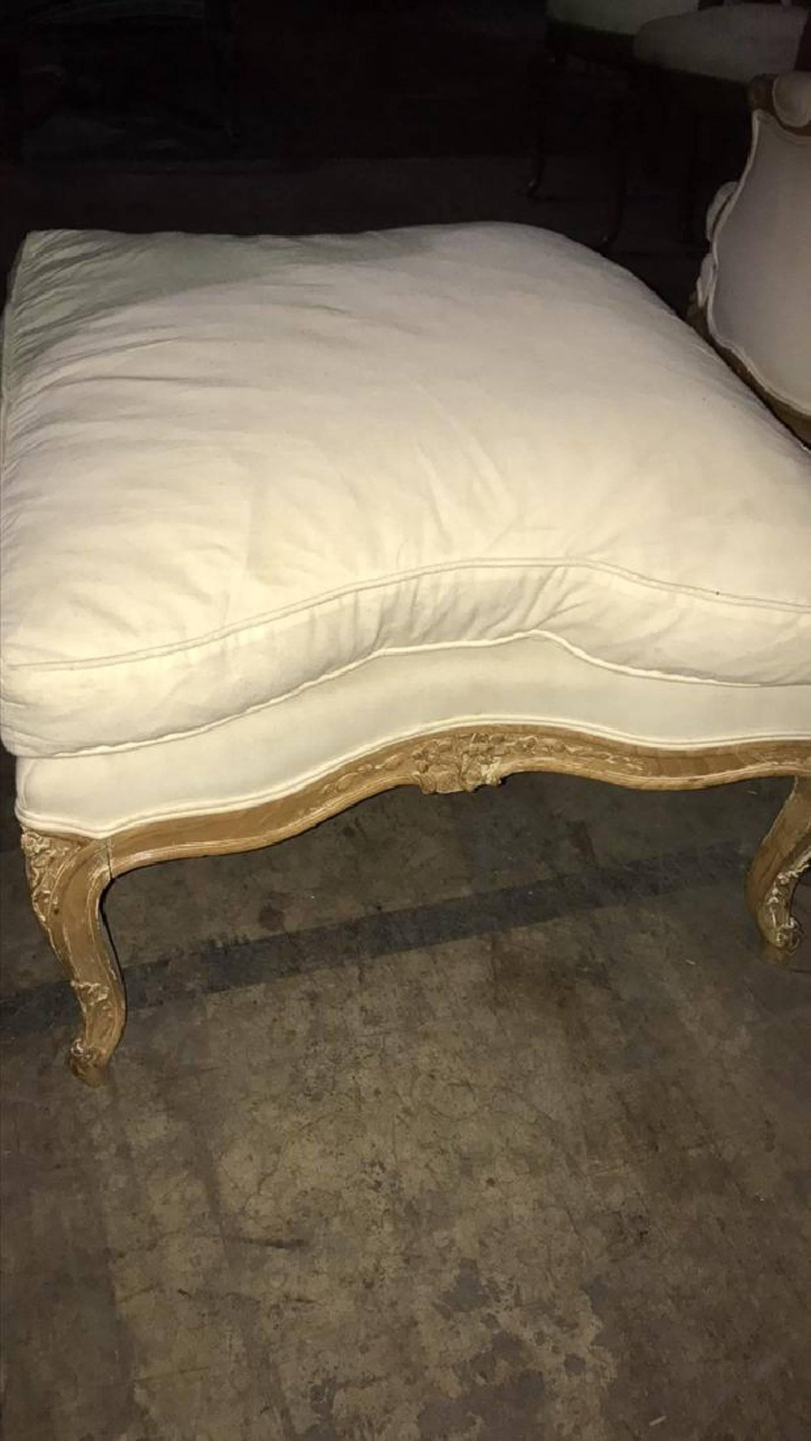 French Louis XVI Style Carved Bleached Walnut Bergere with Ottoman, 19th Century For Sale 1