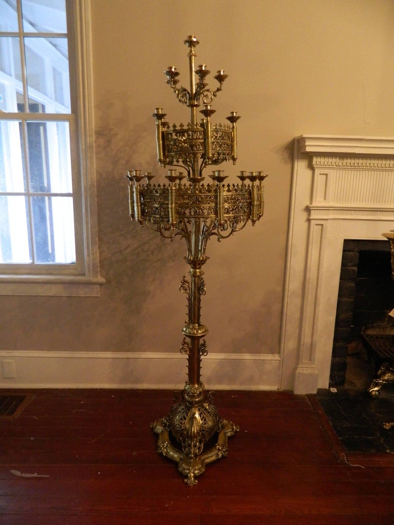 Pair of Large Floor Standing Brass Candelabras, circa 1860 at 1stDibs