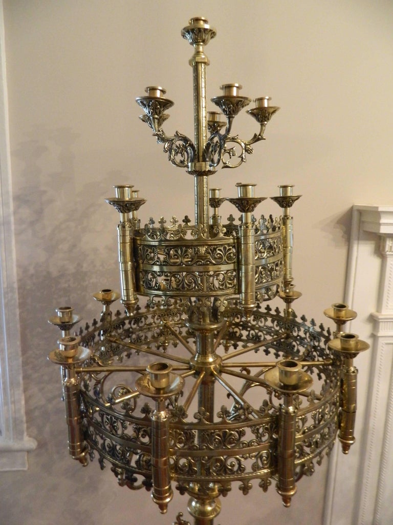 Pair of Large Floor Standing Brass Candelabras, circa 1860 at 1stDibs