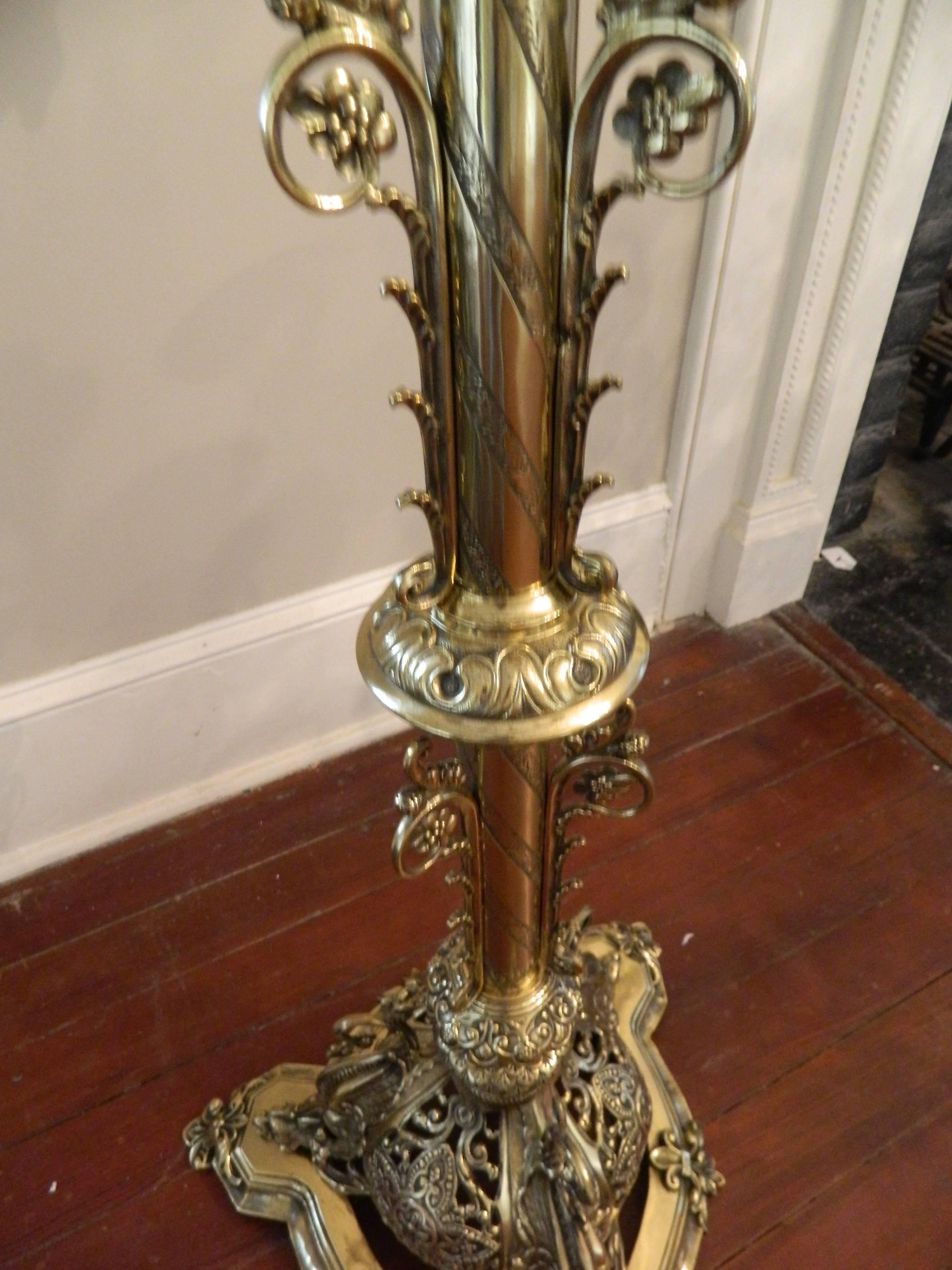 Pair of Large Floor Standing Brass Candelabras, circa 1860 In Good Condition In Savannah, GA