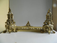 Pair of Polished Brass Chenets or Andirons with Fender, Dragons, 19th Century