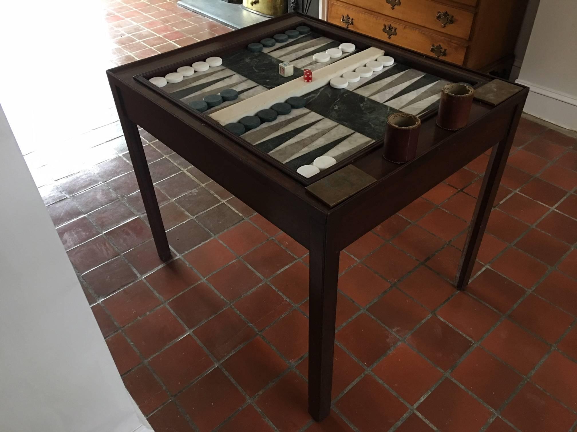Custom-Made Chippendale Style Mahogany Marble Backgammon Table, 20th Century 1