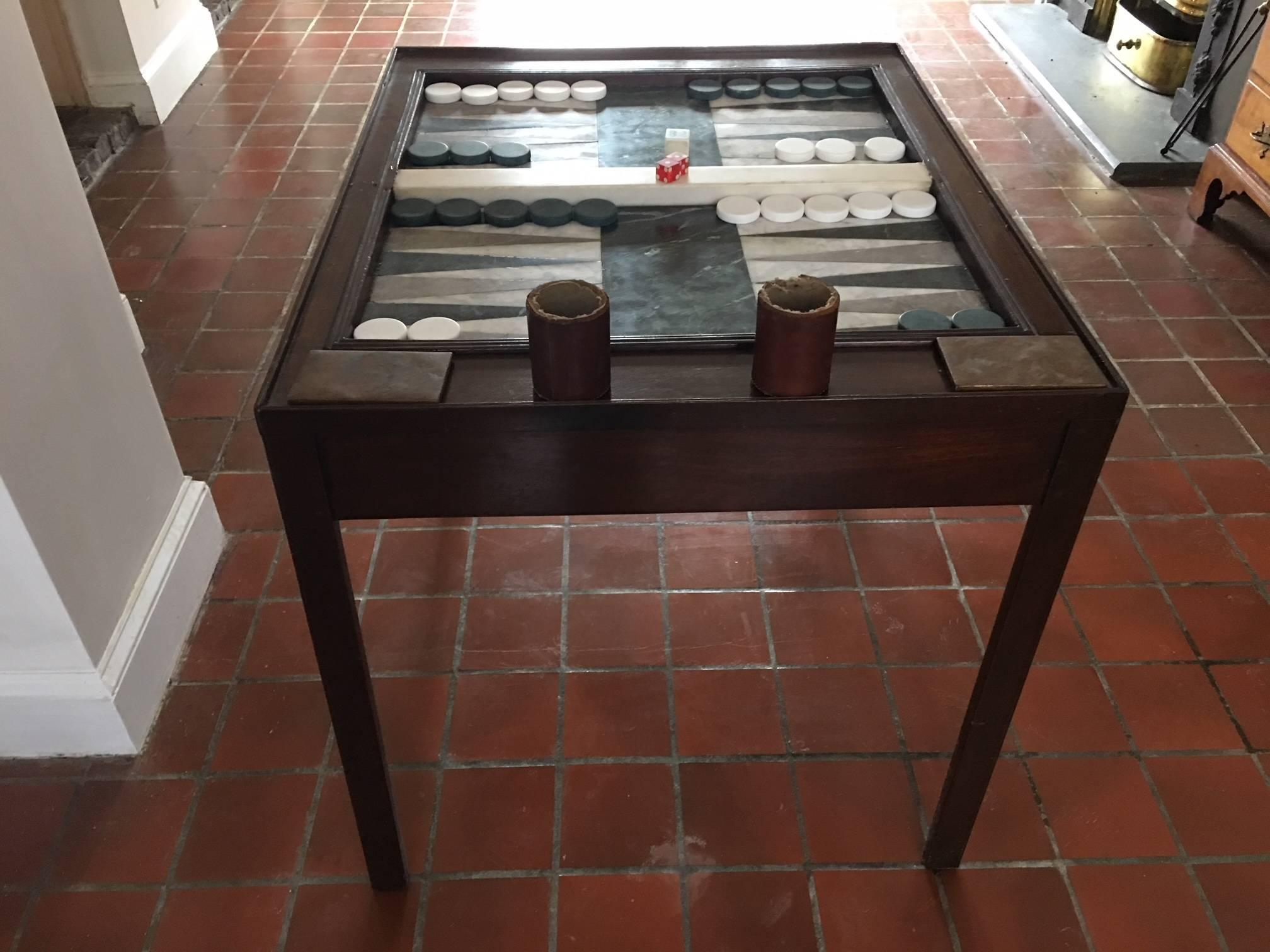 Custom-Made Chippendale Style Mahogany Marble Backgammon Table, 20th Century In Excellent Condition In Savannah, GA