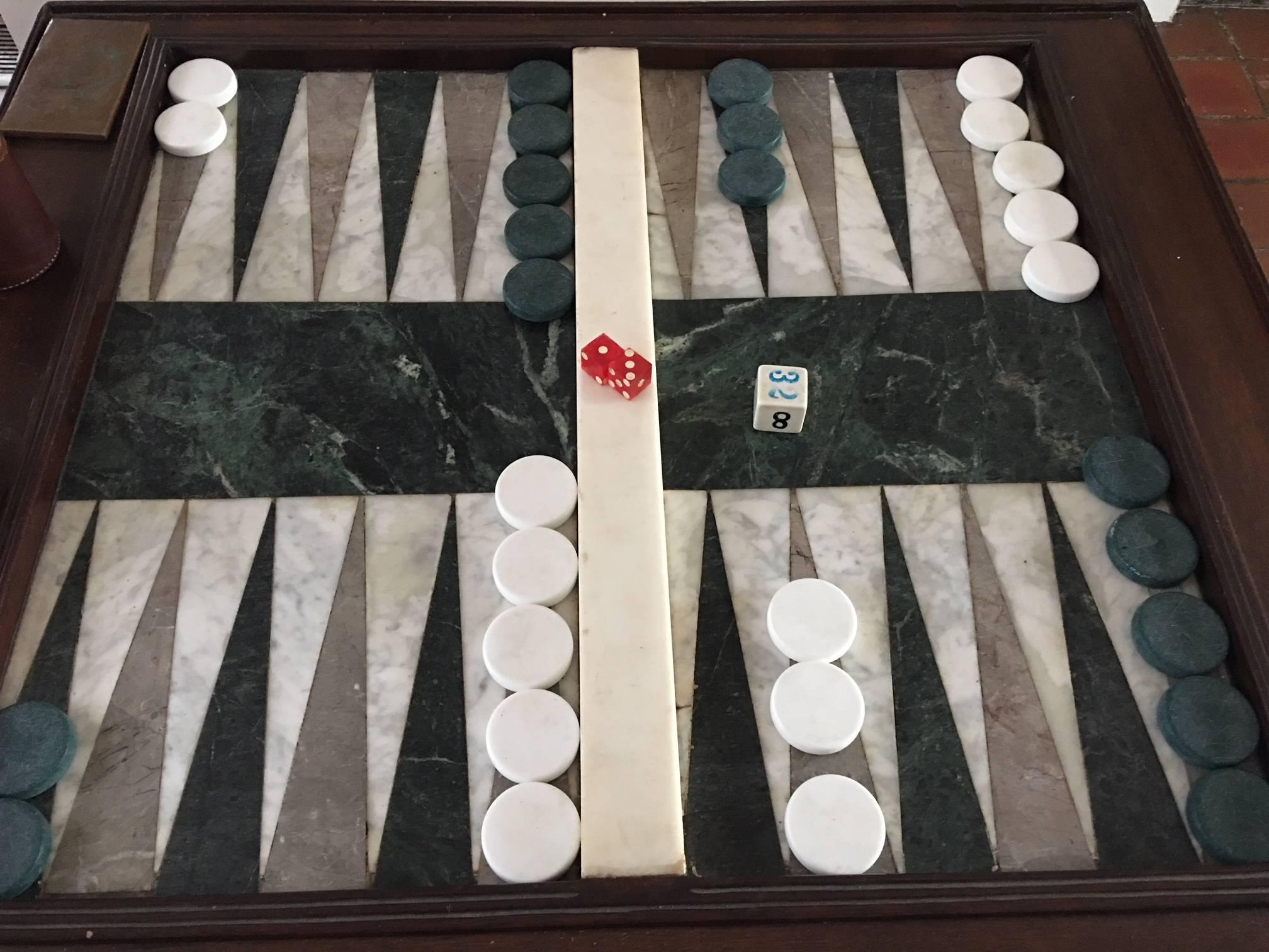 Custom-Made Chippendale Style Mahogany Marble Backgammon Table, 20th Century 2