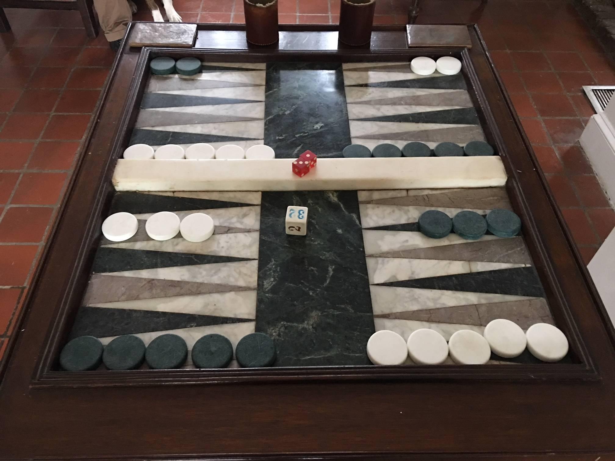 Custom-Made Chippendale Style Mahogany Marble Backgammon Table, 20th Century 3