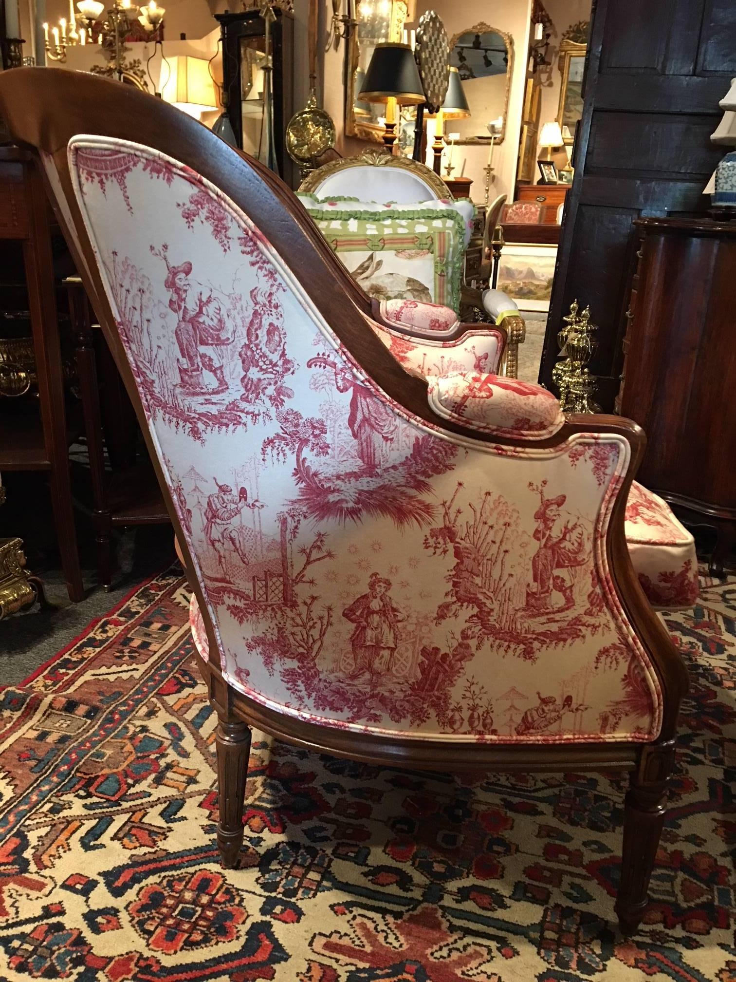 Louis XVI Style Upholstered Carved Mahogany Bergere or Armchair, 20th Century 5