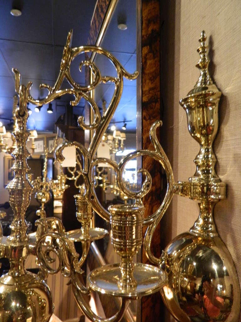 Pair of Four Brass Candle Chandelier Wall Sconces, 19th Century In Good Condition For Sale In Savannah, GA