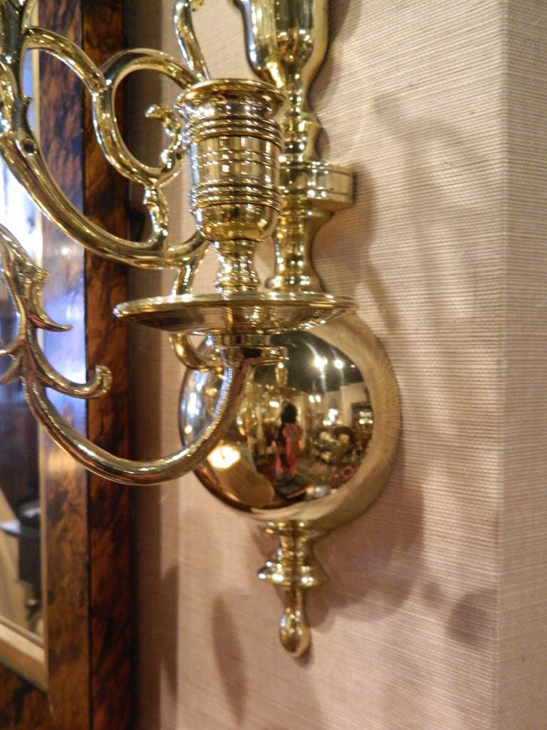 Pair of Four Brass Candle Chandelier Wall Sconces, 19th Century For Sale 3