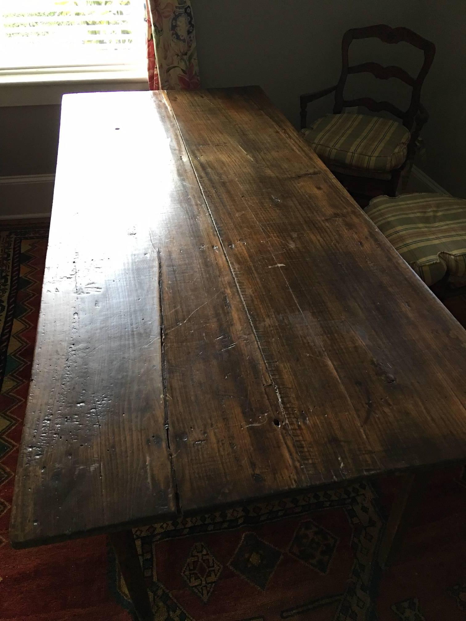 18th Century and Earlier French Provincial Walnut Two Board Farm Table, 19th Century