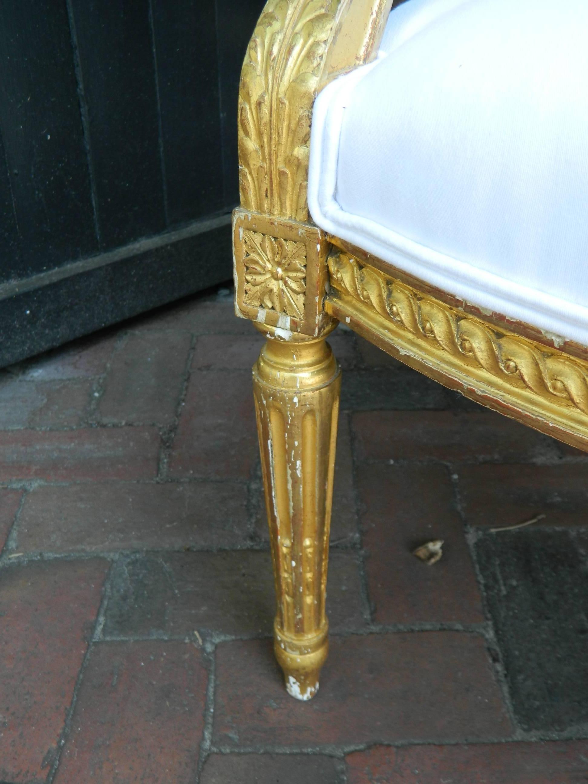 French Pair of Louis XVI Style Giltwood Armchairs, 19th Century