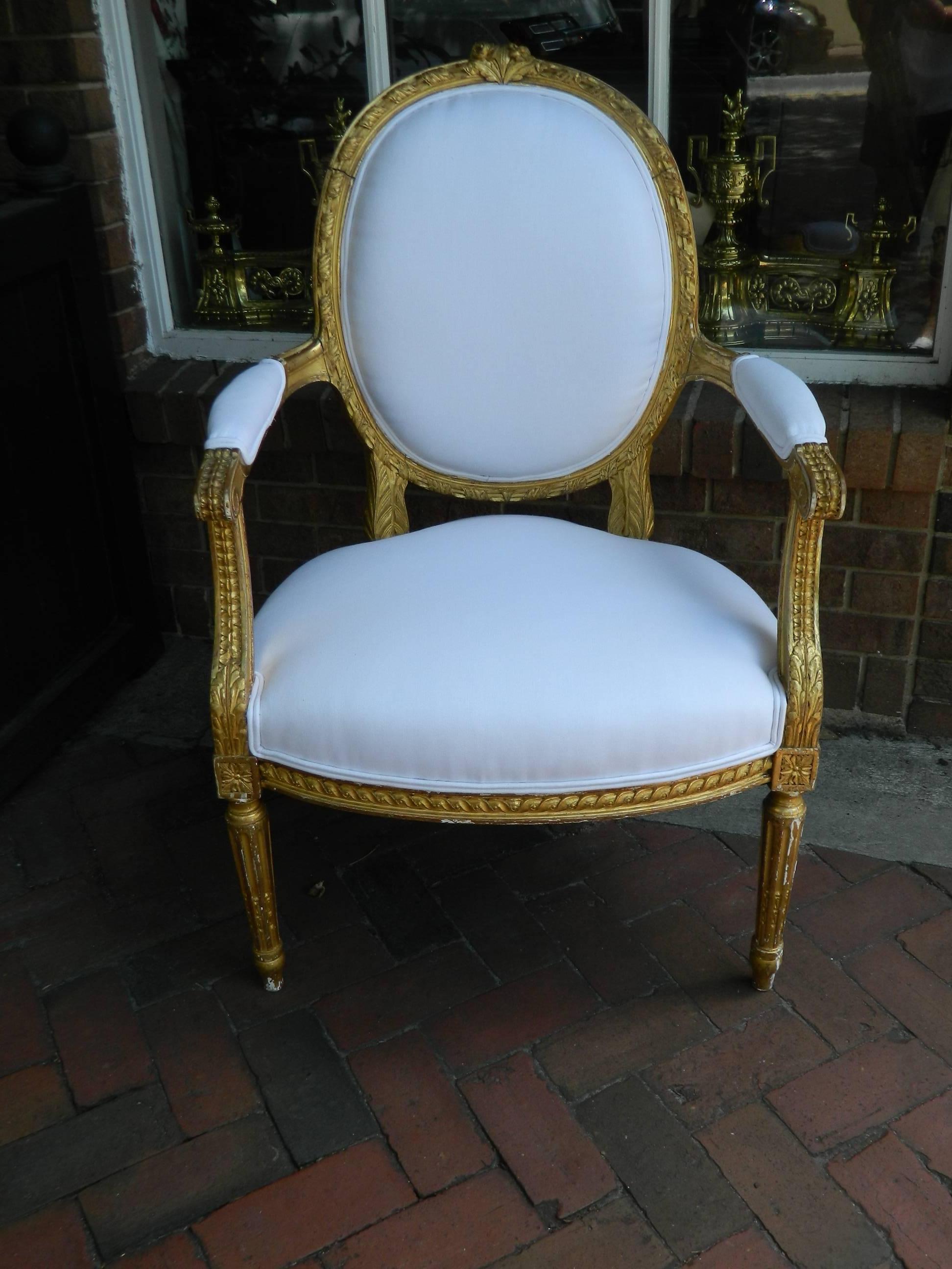 Pair of Louis XVI Style Giltwood Armchairs, 19th Century In Good Condition In Savannah, GA