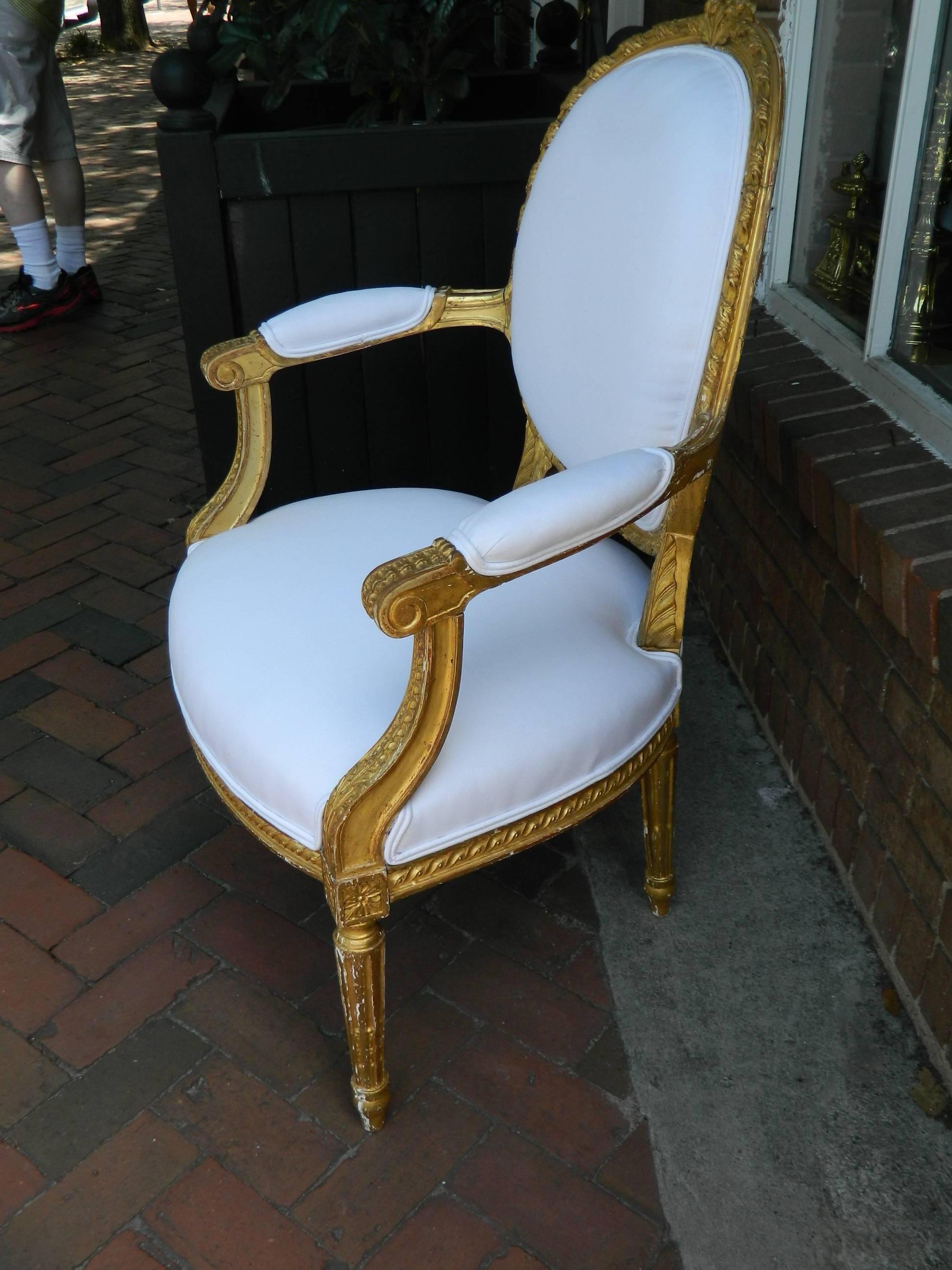 Wood Pair of Louis XVI Style Giltwood Armchairs, 19th Century