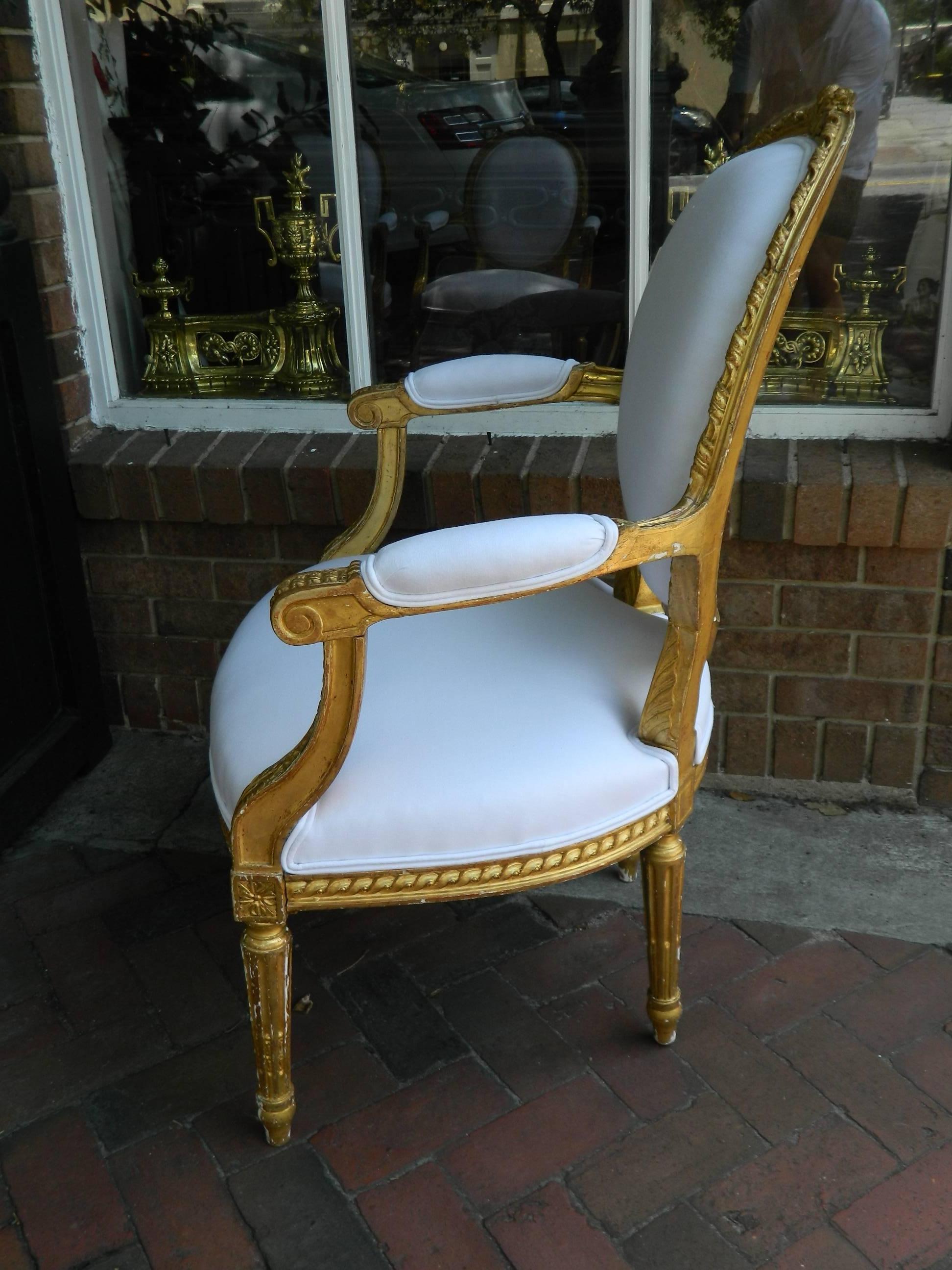 Pair of Louis XVI Style Giltwood Armchairs, 19th Century 1