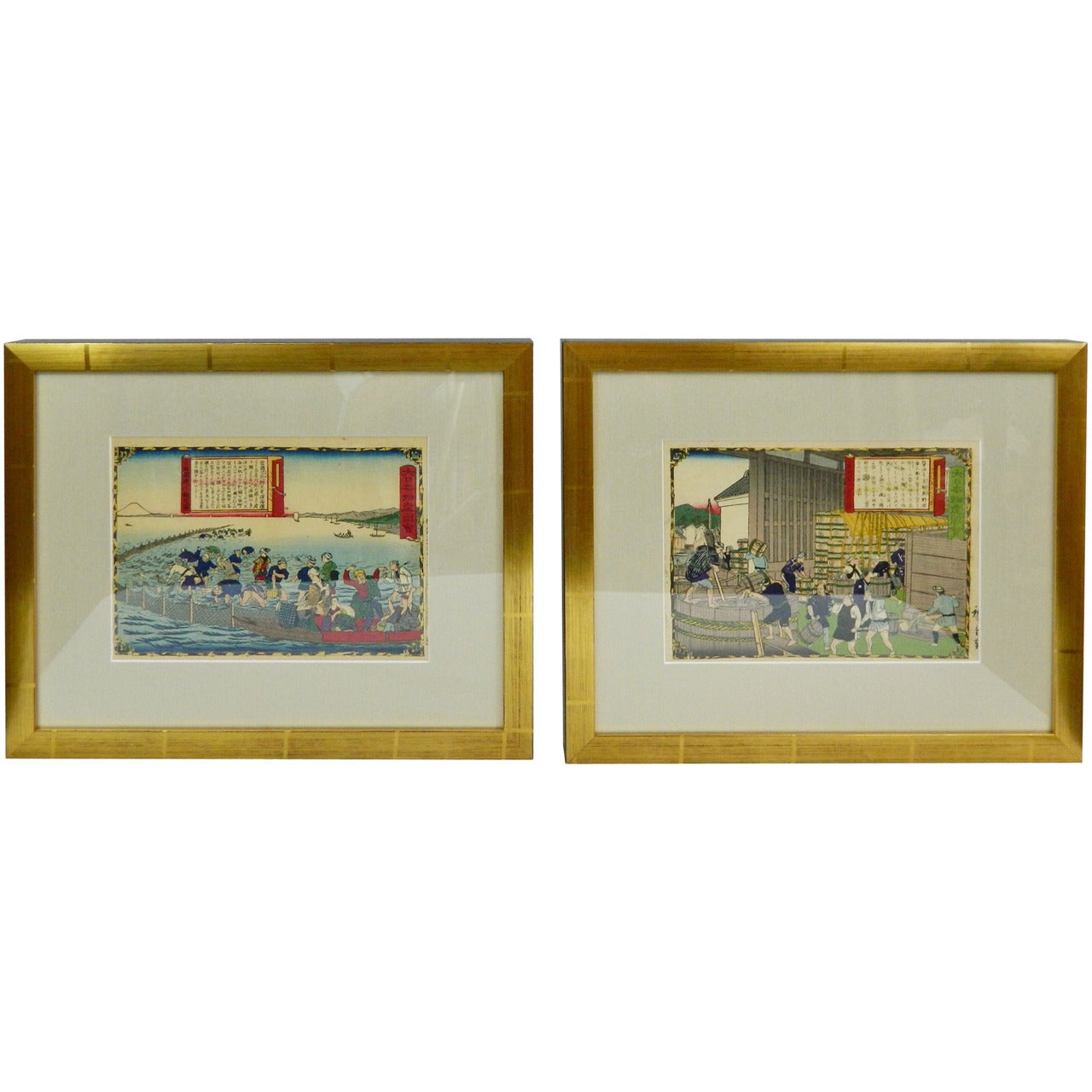 Group of Five Framed Japanese Wood Block Prints, 19th Century