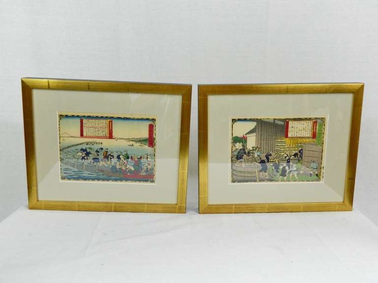 Group of Five Framed Japanese Wood Block Prints, 19th Century In Excellent Condition In Savannah, GA